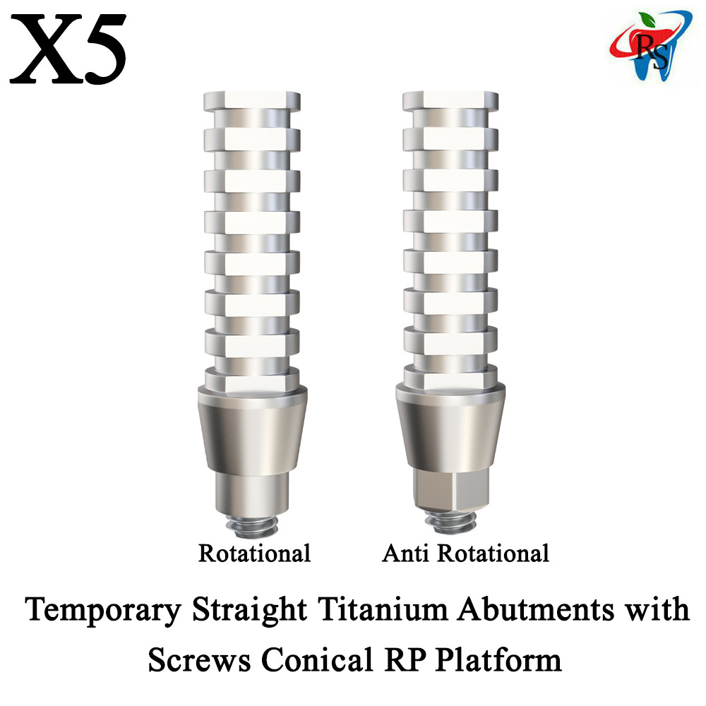 5pcs Temporary Straight Titanium Abut men ts With Screws Conical RP Platform