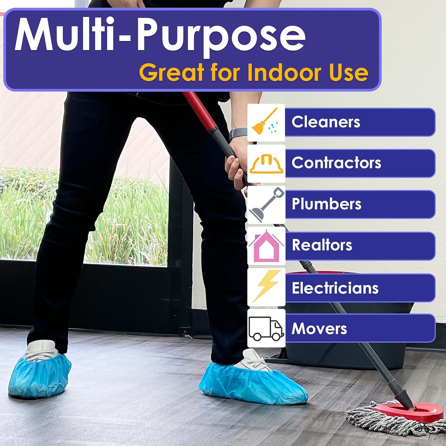 100 Pack Extra Large Disposable Blue Boot & Shoe Covers Indoor Reusable Shoe