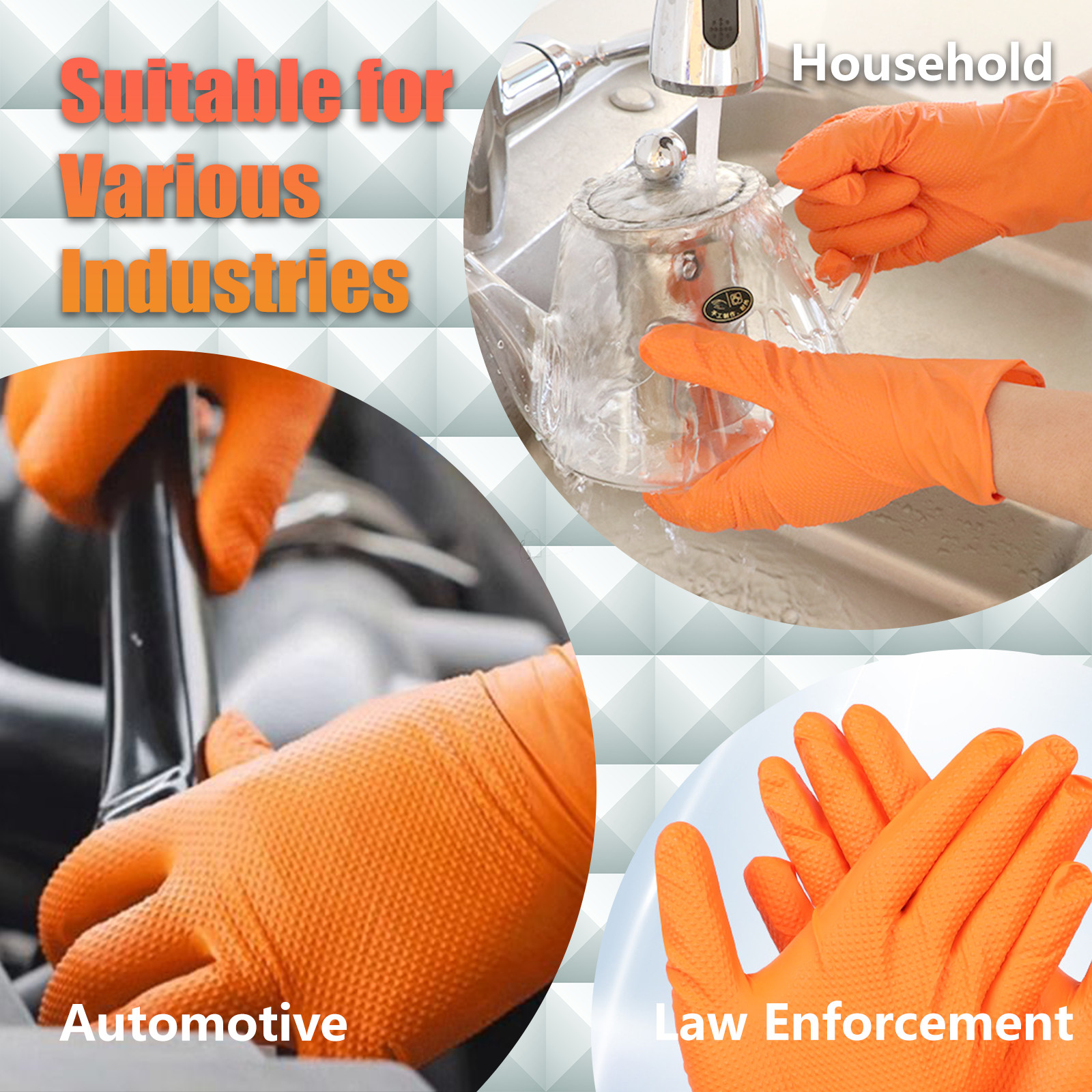 GP Craft Orange Large Nitrile Gloves Diamond 8Mil Disposable Latex Free 1000/Cas