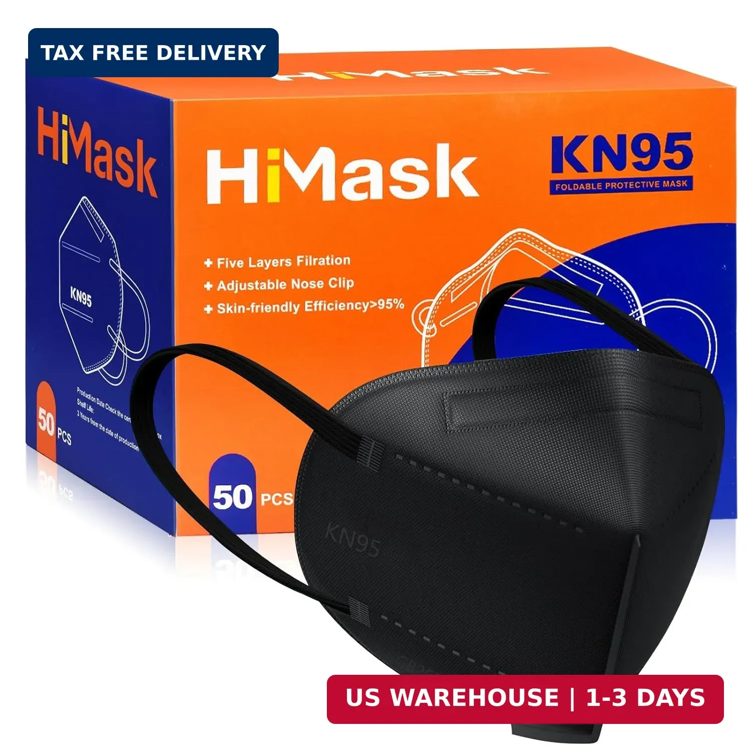 KN95 Face Masks 50 Pack Individually Wrapped 5-Layer Disposable Face Mask Black