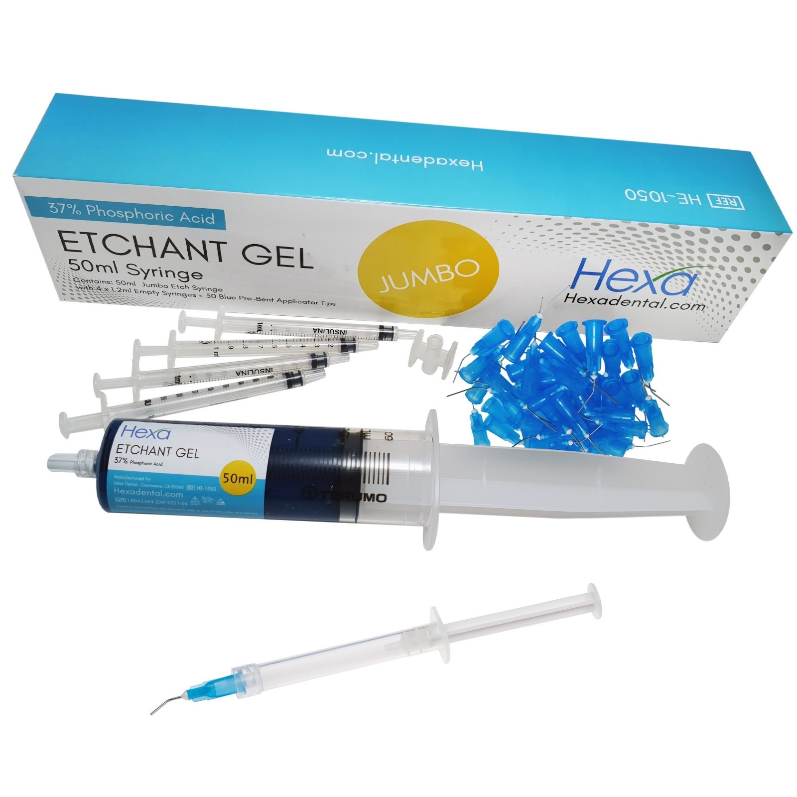 2 x Hexa Etch Gel 37% 50ml Jumbo Syringe Dental Etchant + 100 Tips & 8 Syringes