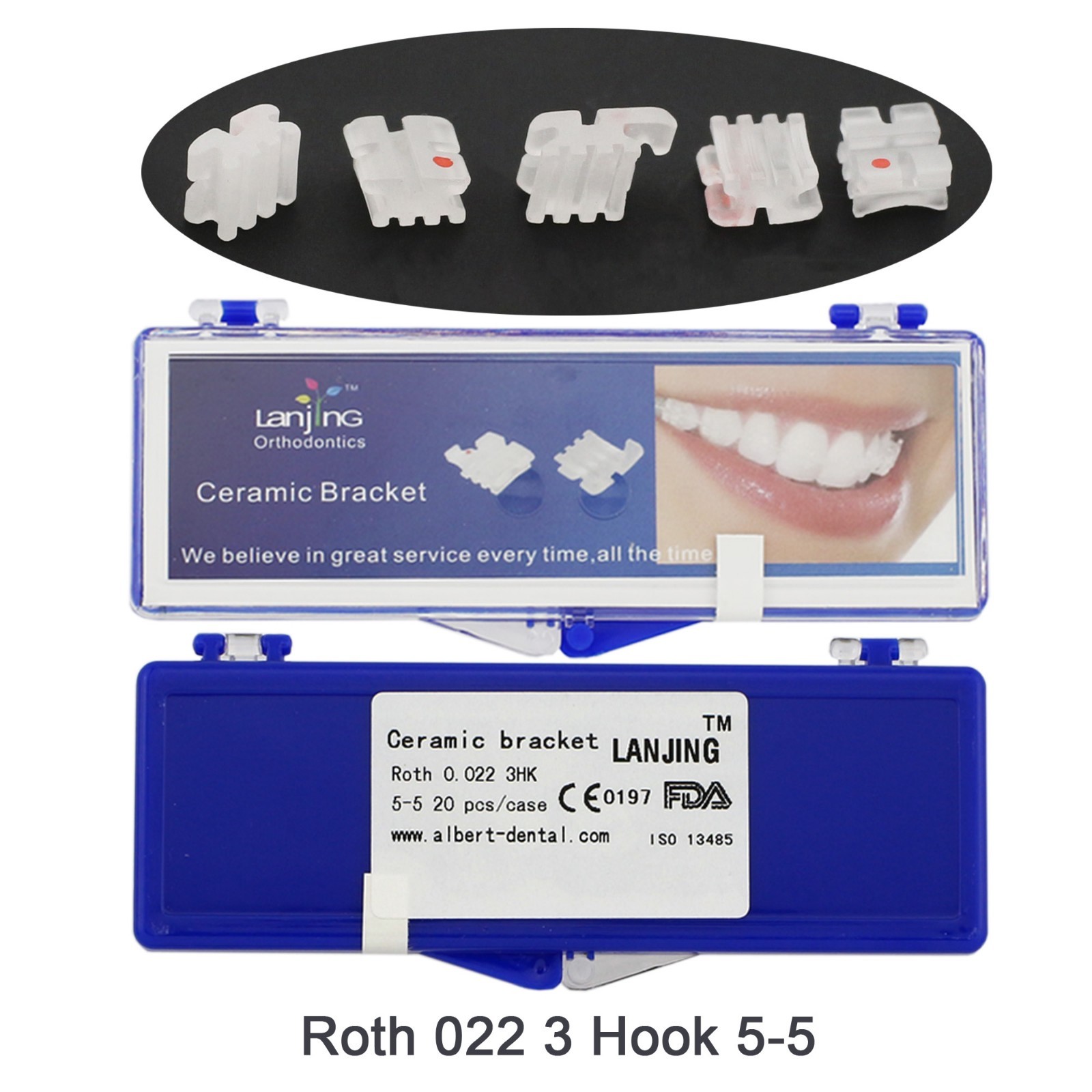 Dental Orthodontic Ceramic Clear Brackets Brace Roth MBT Slot 022 3 4 5 Hook 5-5