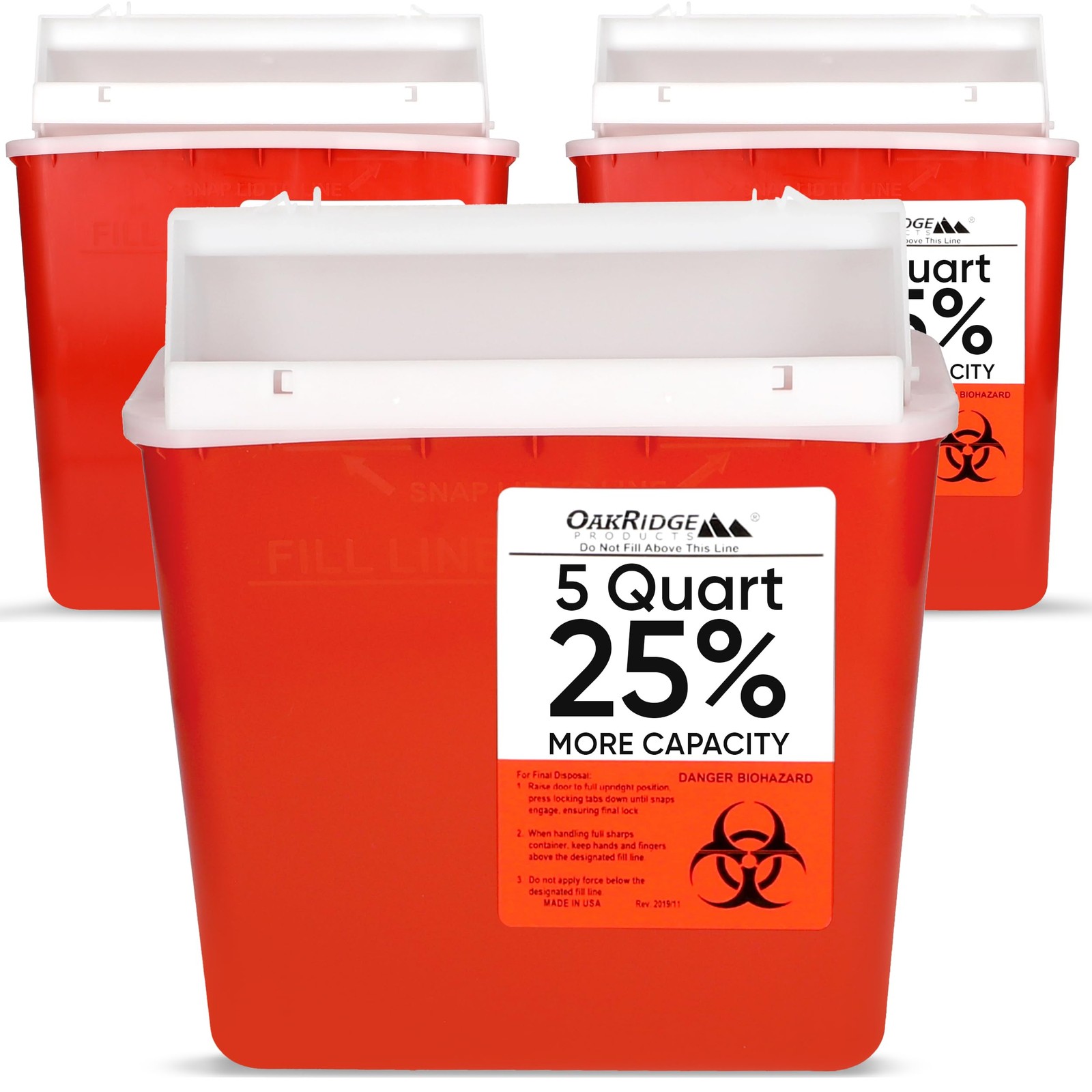 Oakridge Products Sharps Container for Home Use and 3 Count (Pack of 1), red