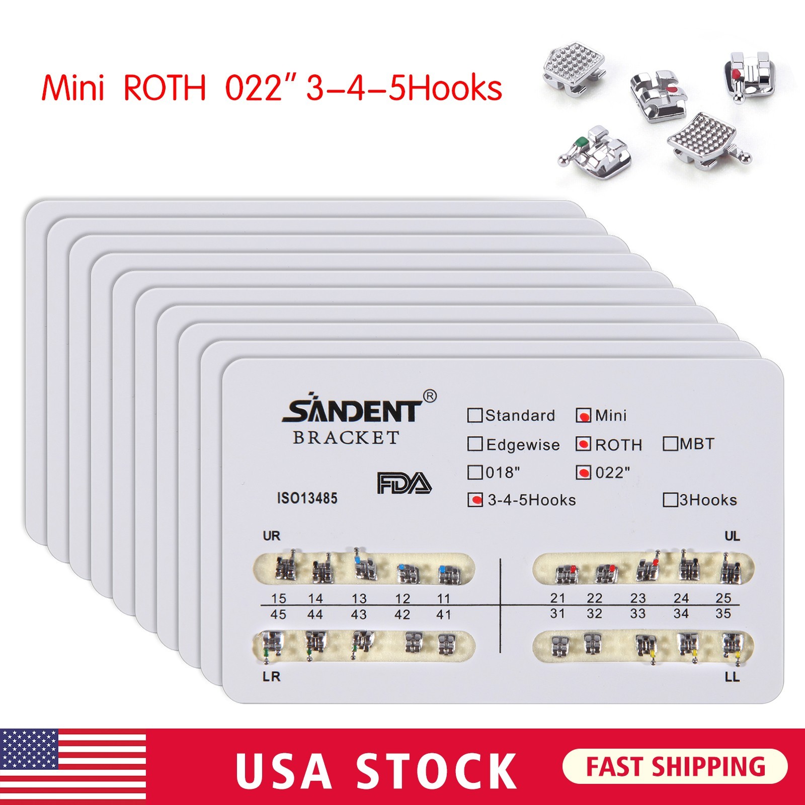 10 Packs Brackets dentales de ortodoncia Mini Roth 022 Ganchos 345