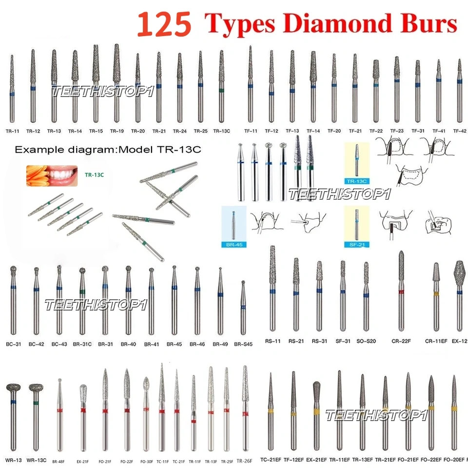 50 Pcs Dental Diamond Burs FG High Speed for Polishing Smoothing Teeth Polishers