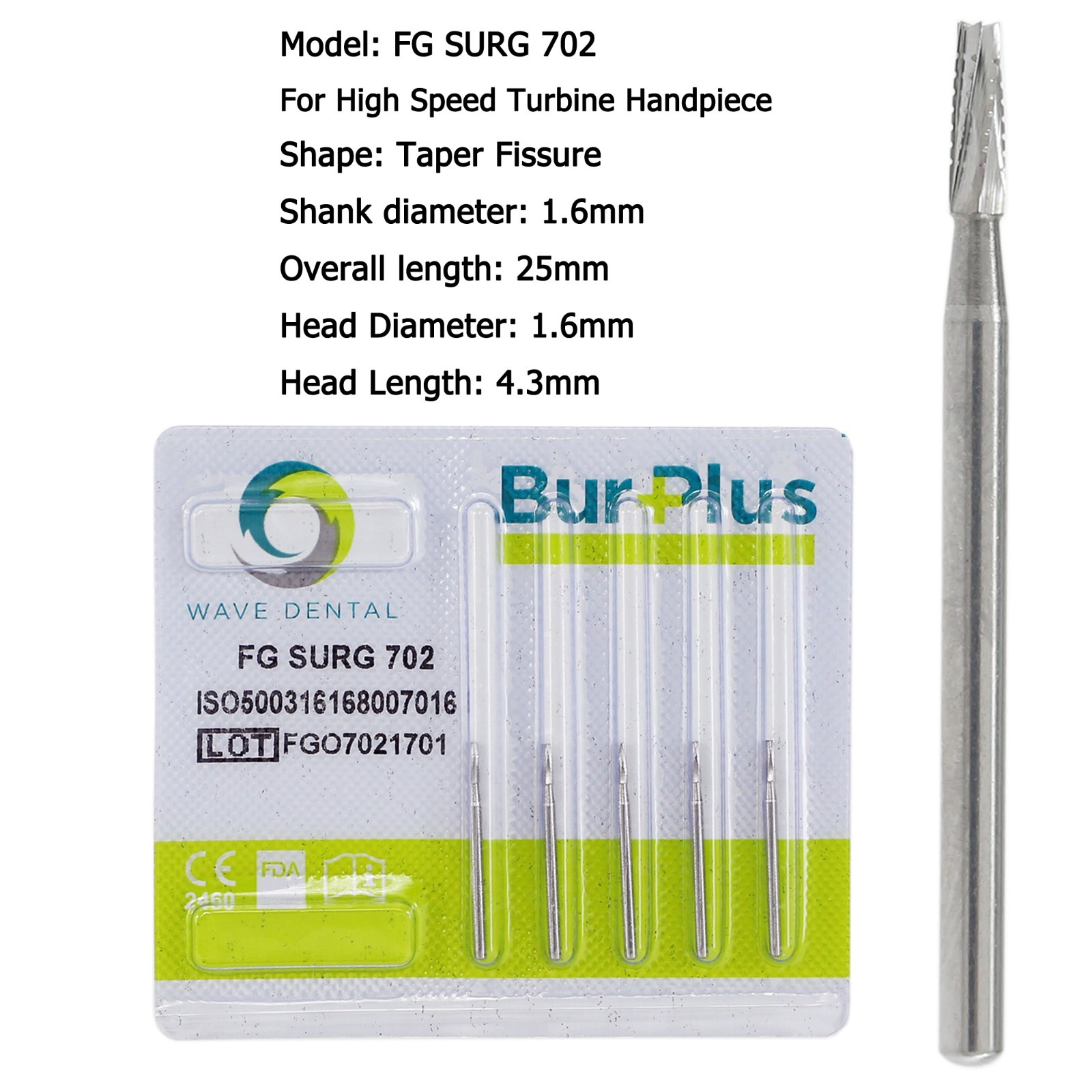 Wave Dental Surgical Carbide Burs 557 557L 702 701 Long High Speed Friction Grip