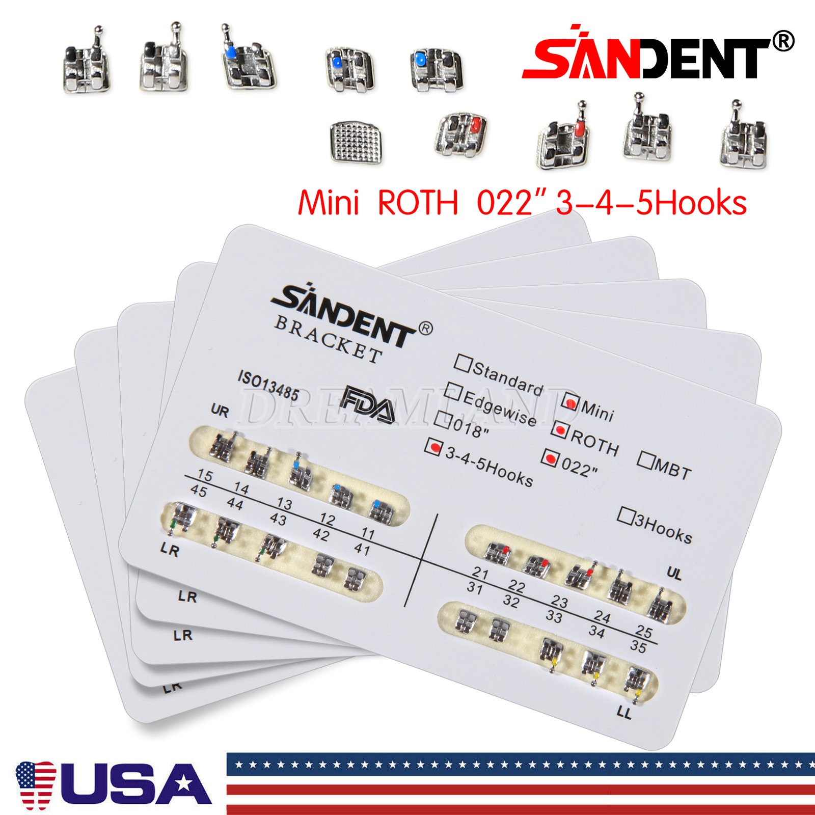 10 Kit Dental Orthodontic Metal Brackets Braces Mini Roth Slot.022 3-4-5 Hooks H