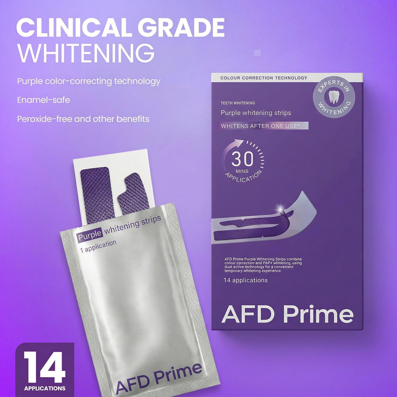 AFD Prime Purple Teeth Whitening Strips for 1 Count (Pack of 14),