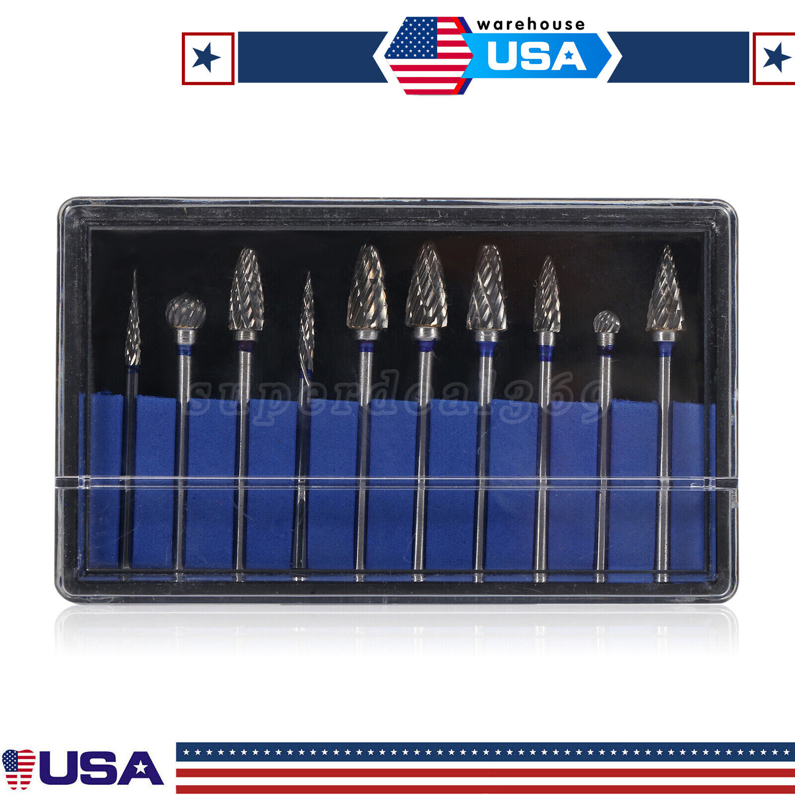 10x Dental Burs Acrylic Polisher Drills Burrs Tungsten Carbide Steel 2.35*6mm