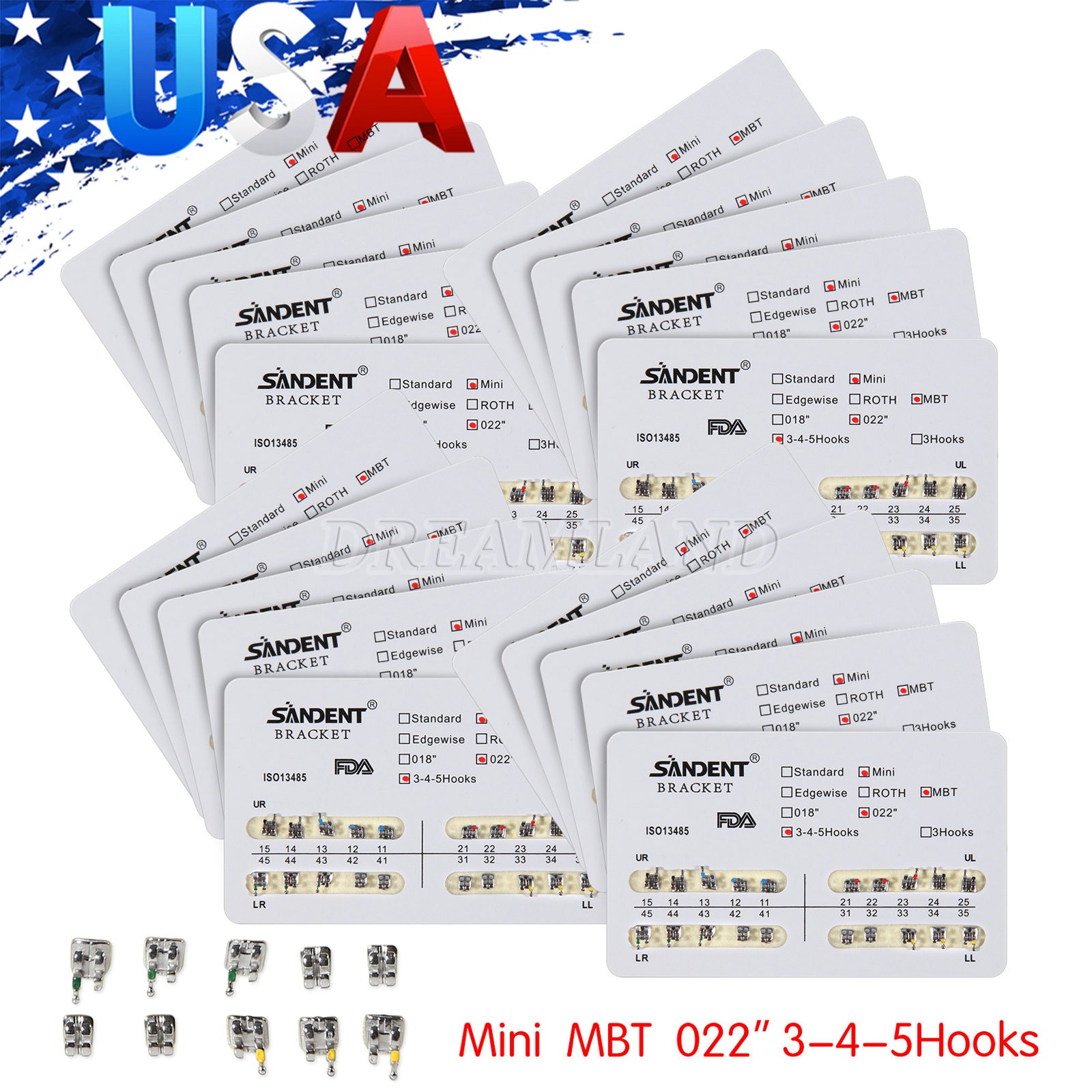 20X Dental Orthodontic Brackets Braces Mini Standard Roth MBT .018 .022 SANDENT