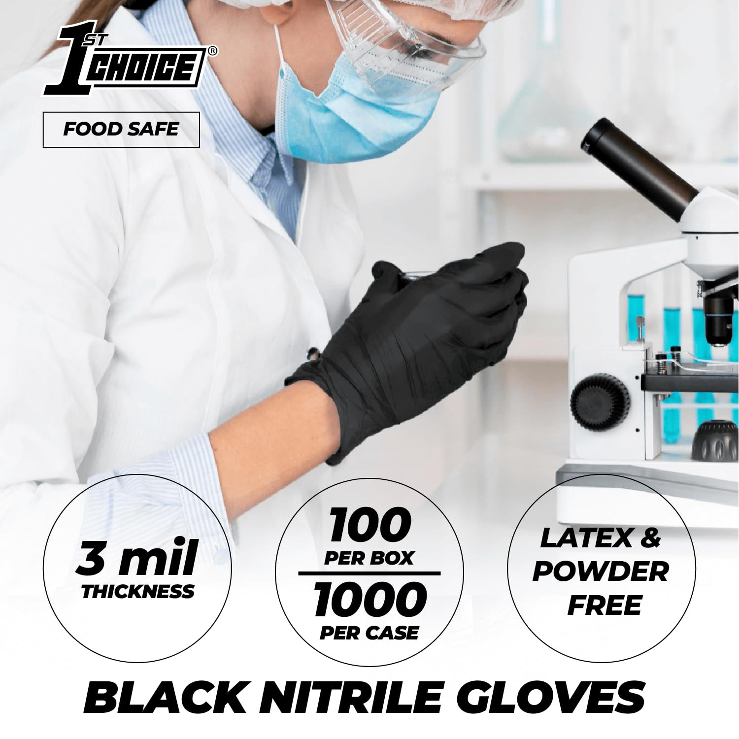 1st Choice Black Nitrile Gloves Box of 100 Large (Pack 100),