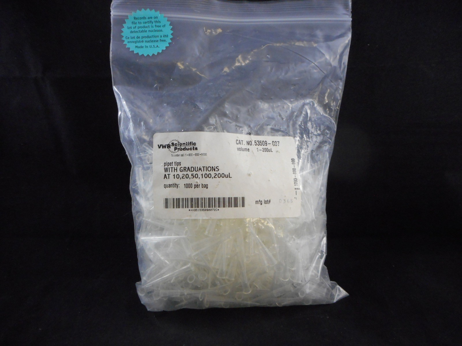 VWR Plastic 1-200µL Pipet Tips Nonsterile with Graduations 500/PK 53509-007
