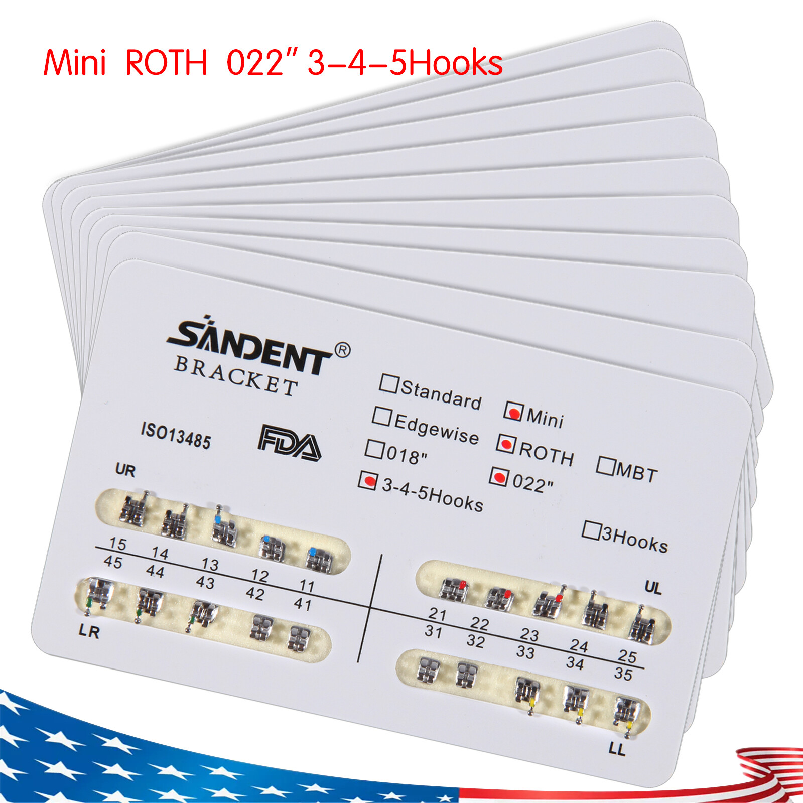 10Packs Dental Orthodontic Metal Brackets Braces Mini Roth.022 Hooks 345 Ortho