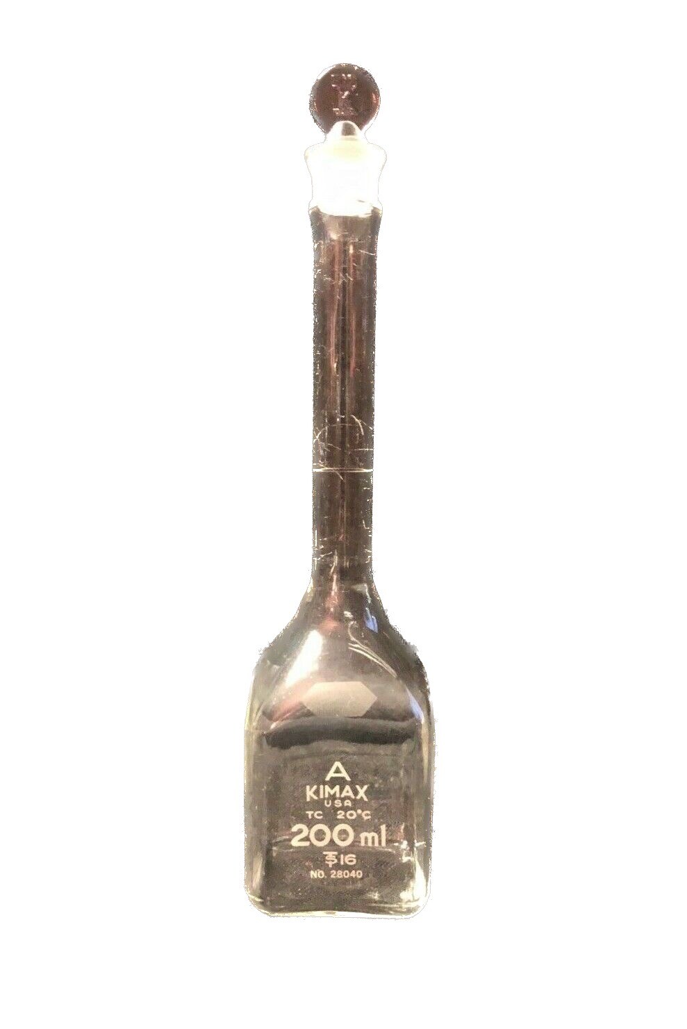 Kimble KIMAX Glass Square TD/TC 200ml Volumetric Flask #16 Stp, 28040-200