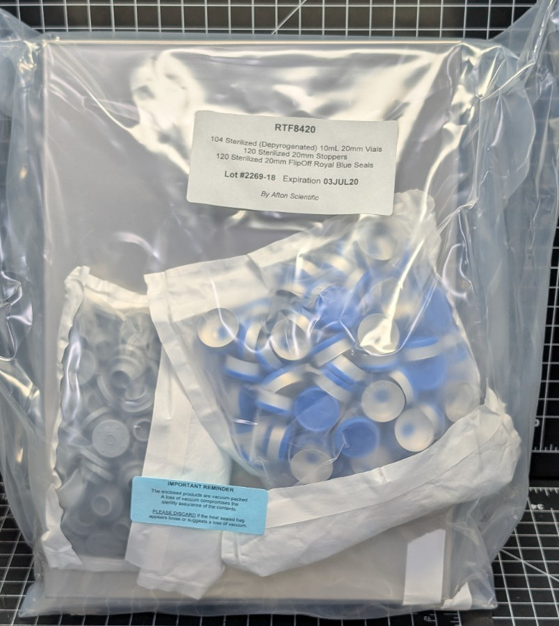 Afton Scientific Ready-to-Fill 10ml 20mm crimp cap vials depyrogenated RTF8420