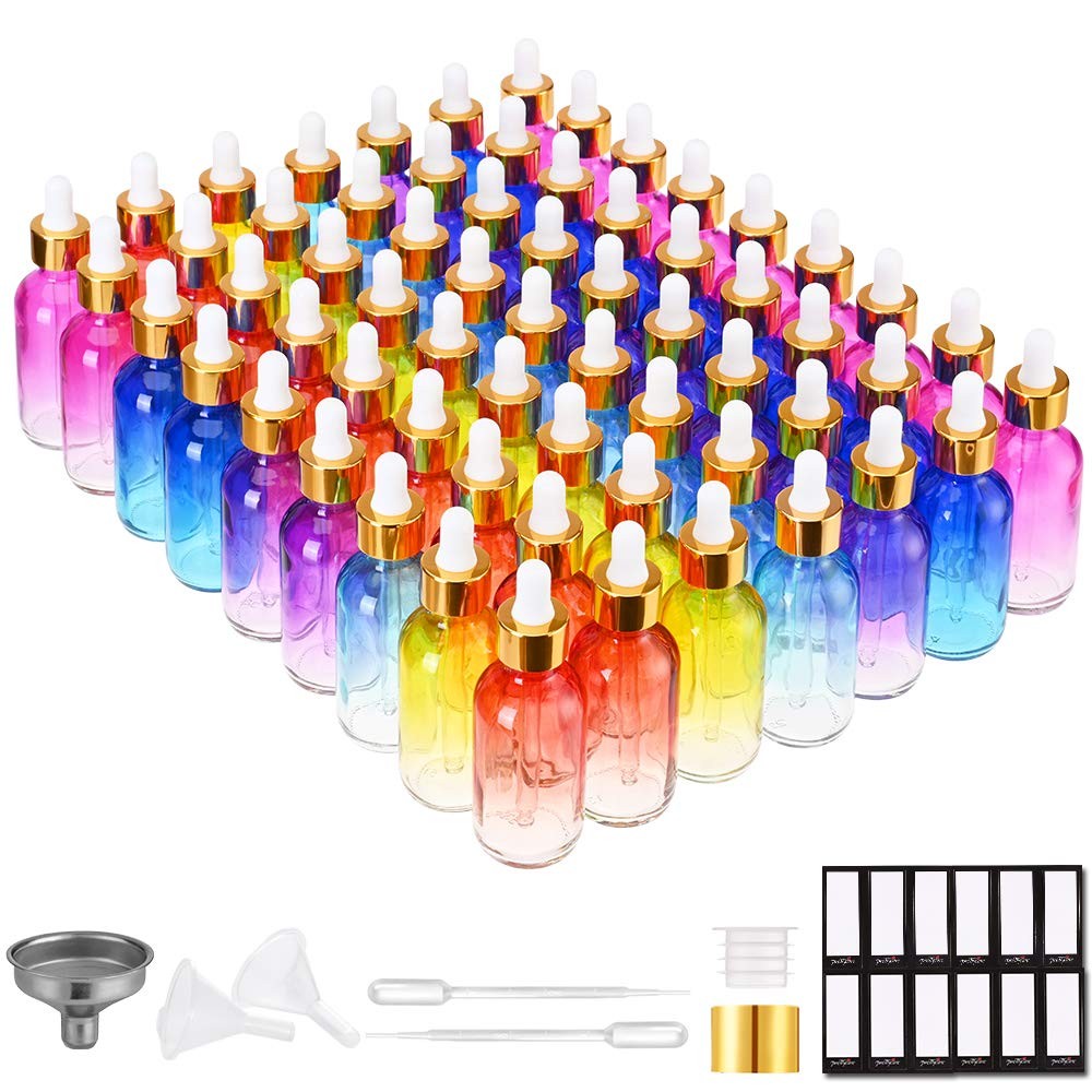 PrettyCare 63x 2oz (60ml) Rainbow Glass Eye Dropper Bottles – Thick Empty Leakpr
