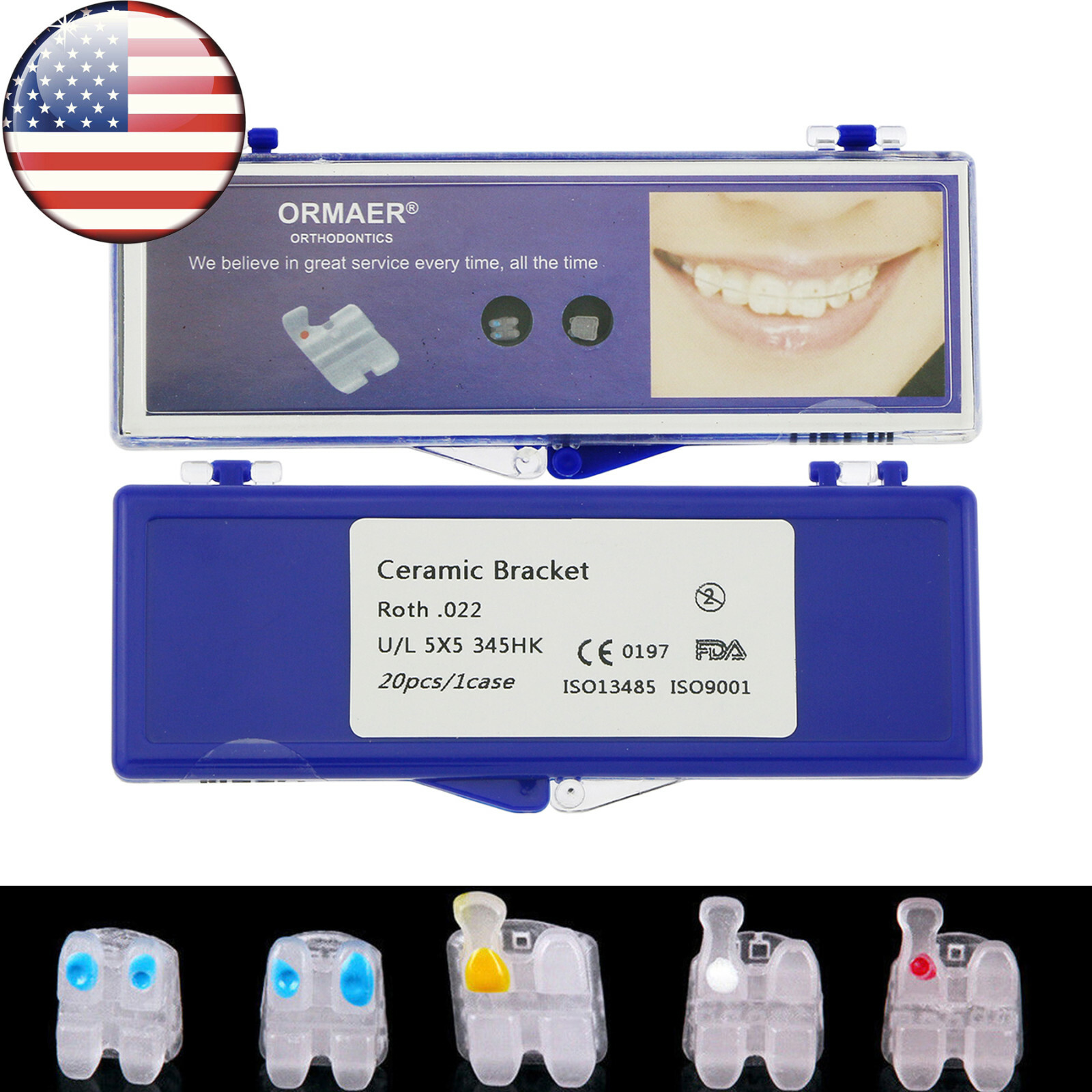 US 10 Pack Dental Ceramic Orthodontic Bracket Brace Roth 022 345 Hooks Mesh Base