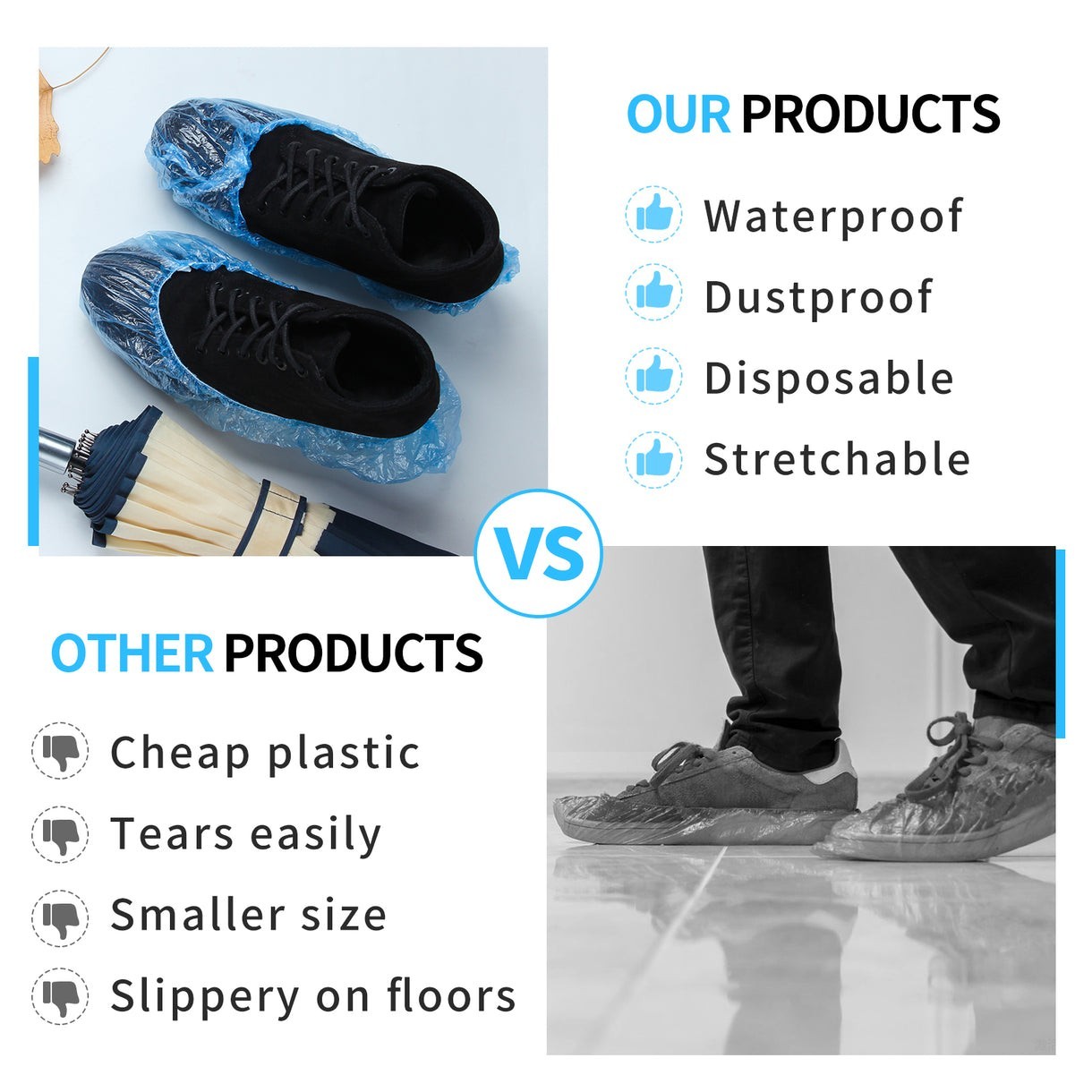 Waterproof Shoe Covers Disposable (50 Pairs) Non-Slip Fits US 13 Men’s Boots