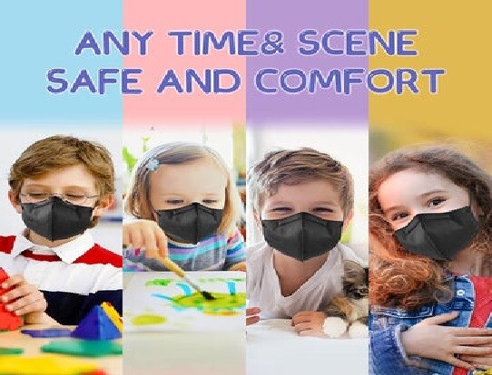 Kids Boy Girl School Disposable 1-200 Black KN95 Face Mask 5 Layer C.E Approval