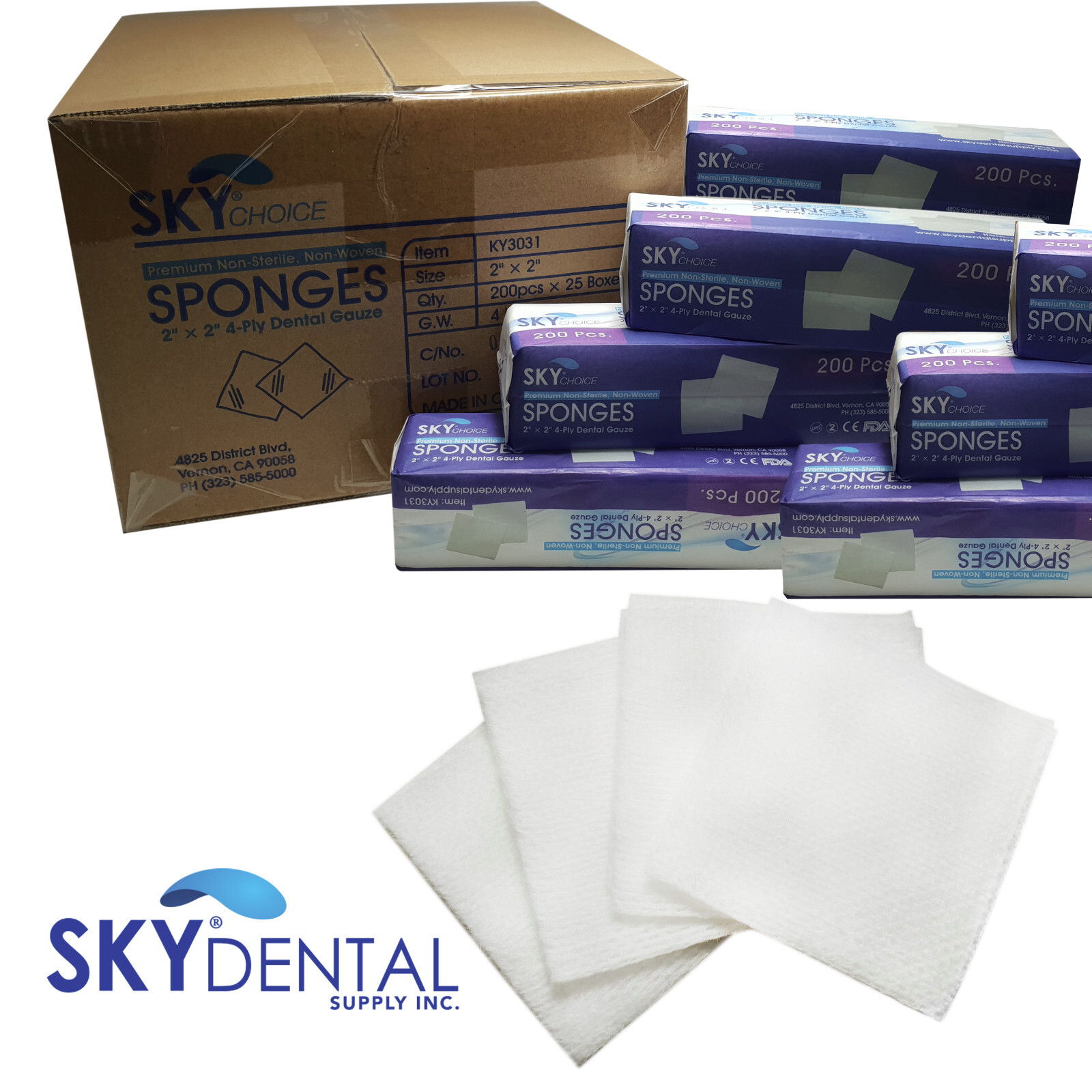 5000-2000/pack Cotton Gauze 4 Ply Dental Sponge 2×2 or 4×4 Non Woven NS