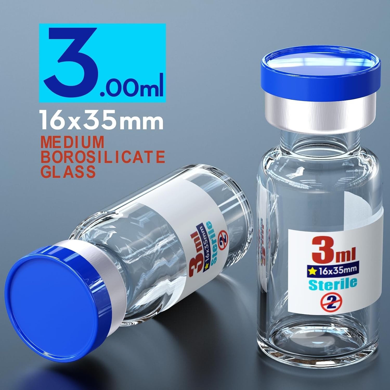 Sterile Glass Vials 3ml with Injection Port Flip Cap 10pcs Medical Vial