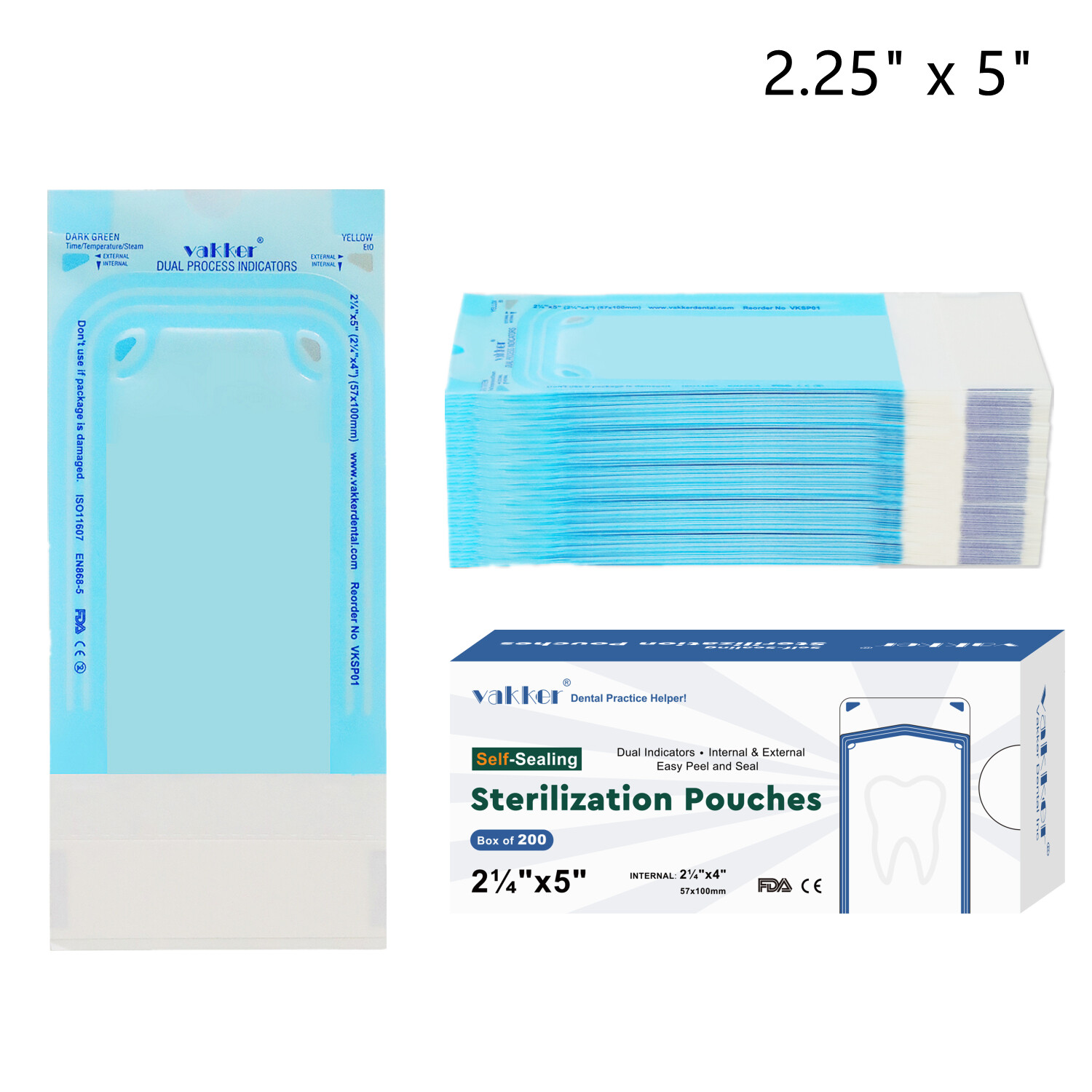 Vakker 400pc 2.25″ x 5″ Dental Self Sealing Sterilization Pouches Autoclave Bags