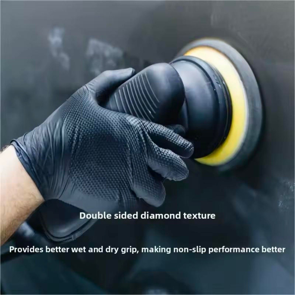 8 Mil Nitrile Disposable Gloves Large Raised Diamond Texture 100PC/box Black