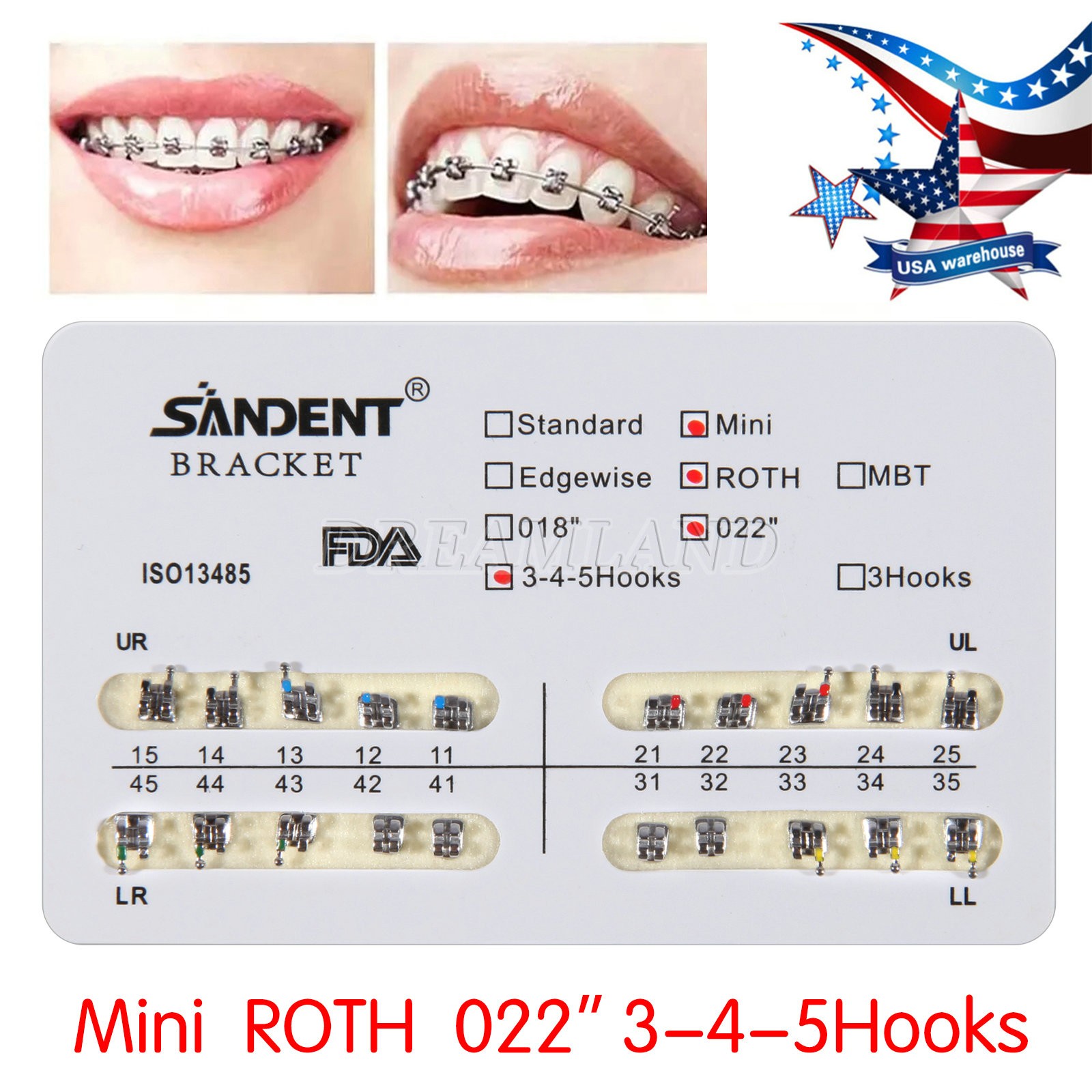 10 Packs Dental Orthodontic Metal Brackets Braces Mini Roth.022 Hooks 345