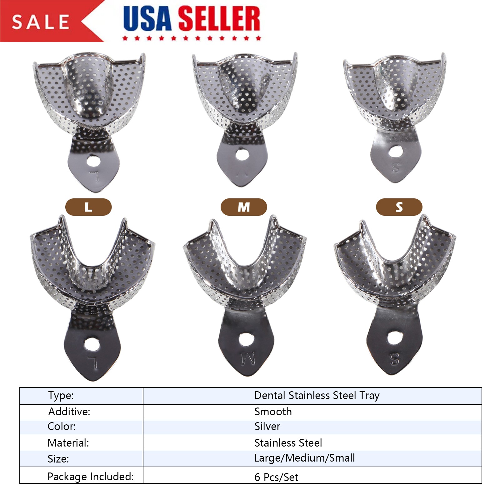 Metal Dental Impression Trays set Perforated Upper & Lower Denture Edentulous