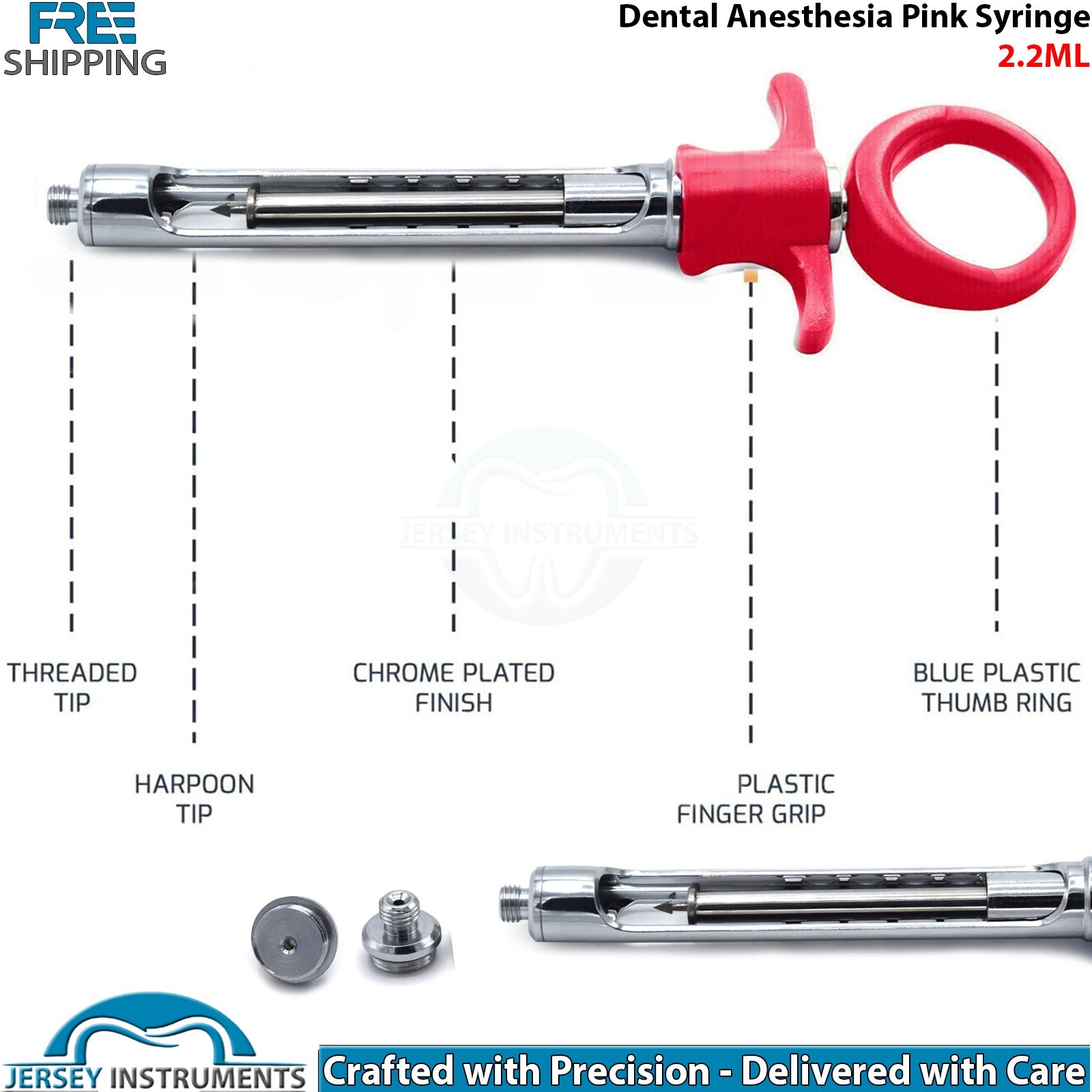 Dental Anesthesia Cartridge Syringe 2.2ml Pink Injection Dentist Surgical Tool