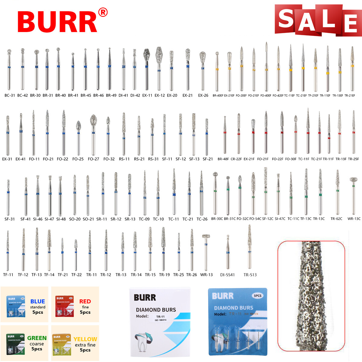 Dental Diamond Burs For High Speed Handpiece Friction Grip 5Pcs/Box CE FDA