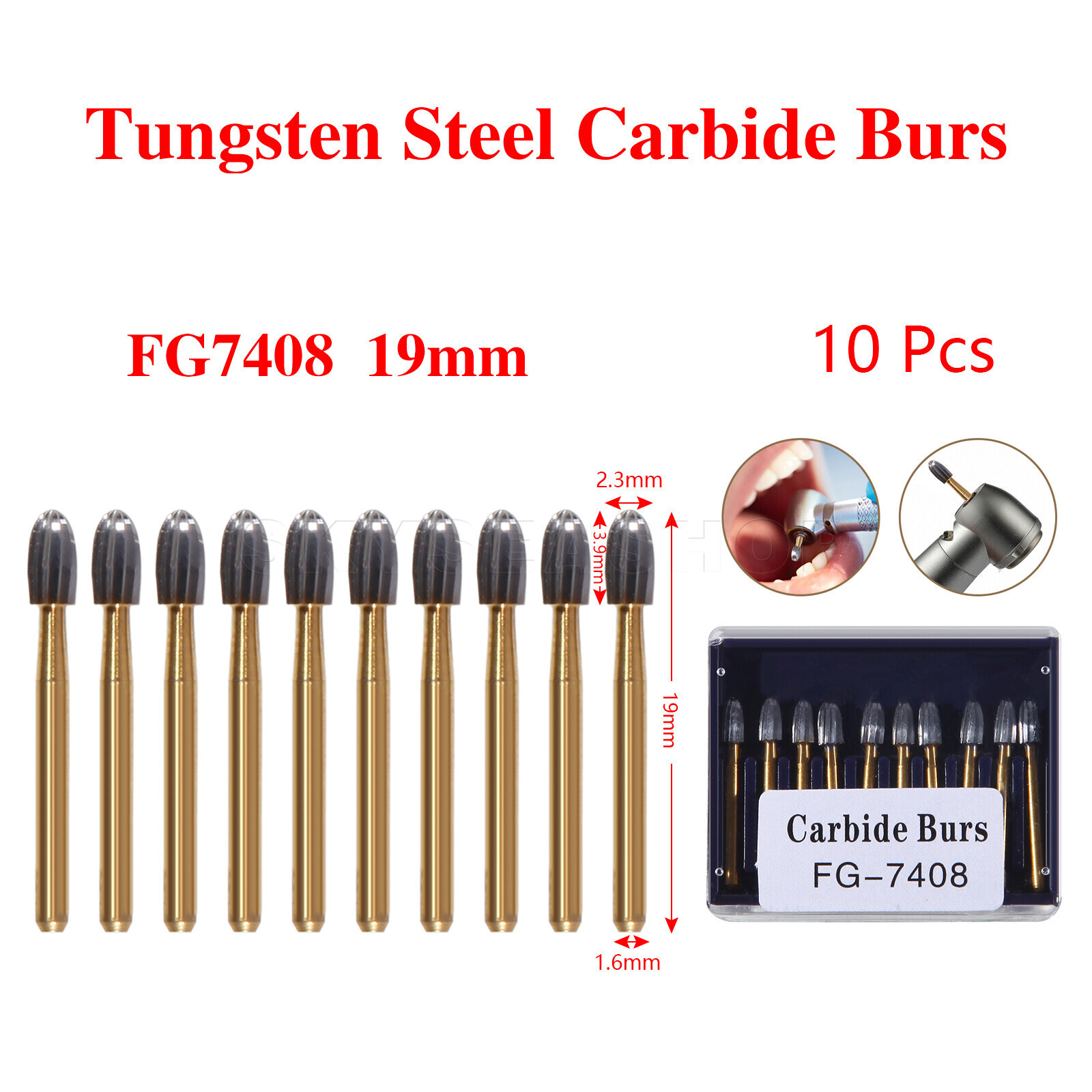 10/20Pcs Dental Tungsten Carbide Bur Trimming and Finishing Egg Football FG7408