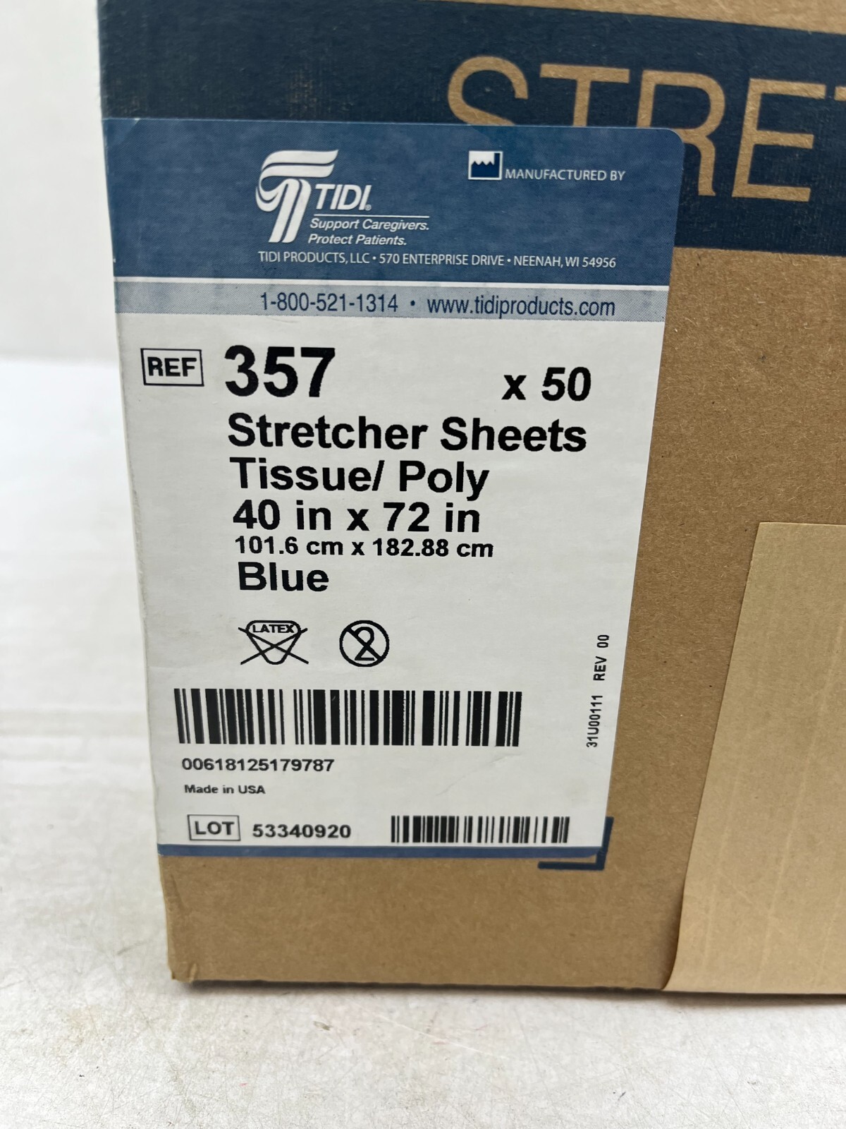 Tidi Everyday Stretcher Sheets Flat 40×72” Blue Poly 50 Count Ref 357 AM27