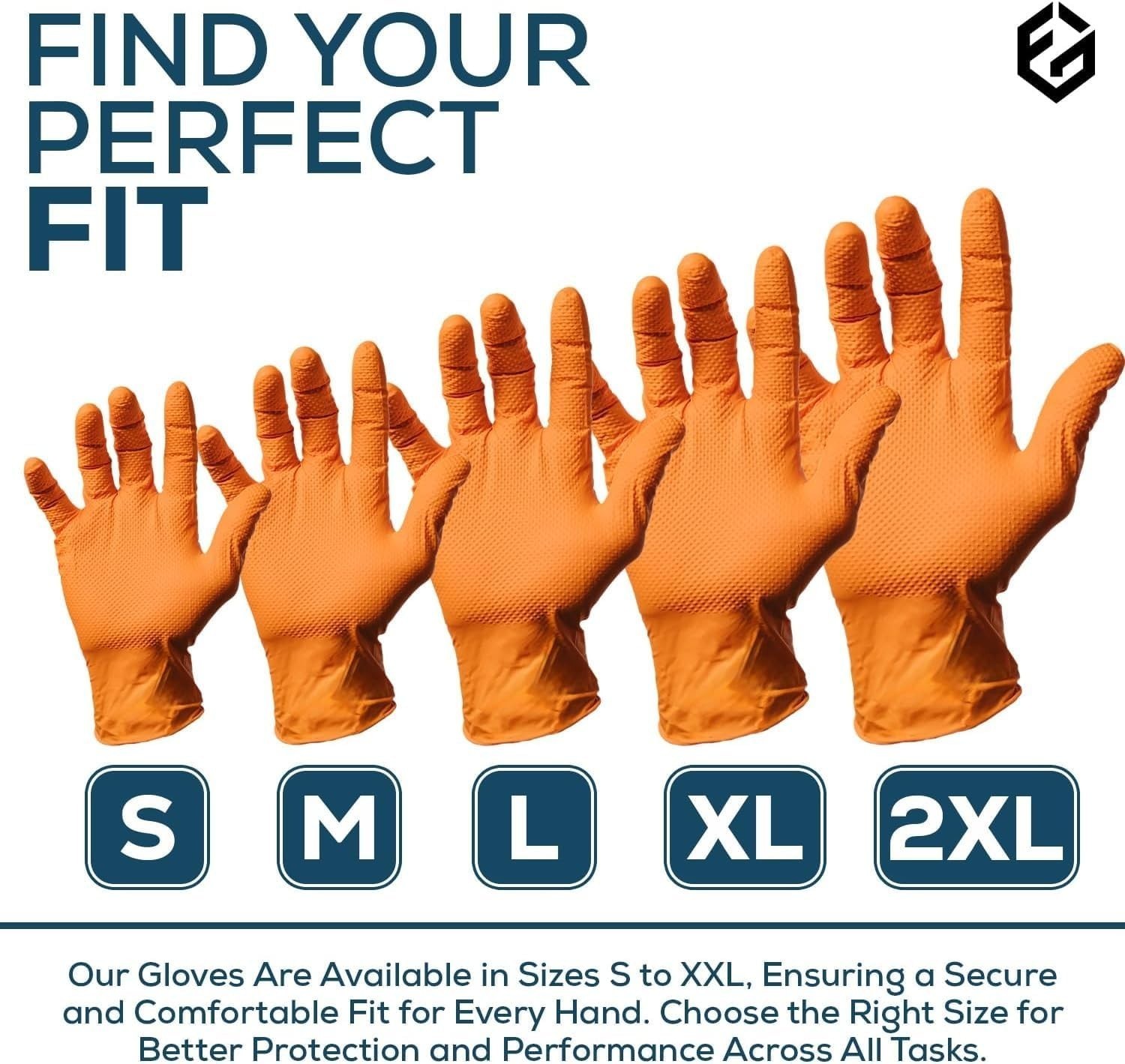 First Glove Grip Orange Nitrile Disposable Gloves 8 Mil Raised Diamond Texture