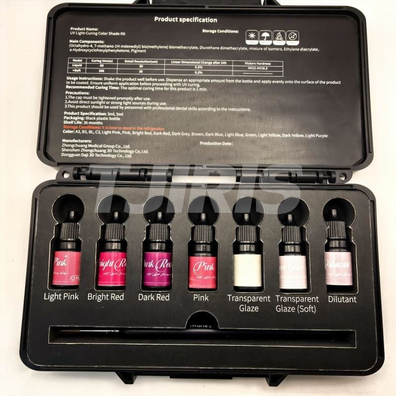 Dental Light Curing Stain Glaze Gum Shade Kit for Composite and Acrylic