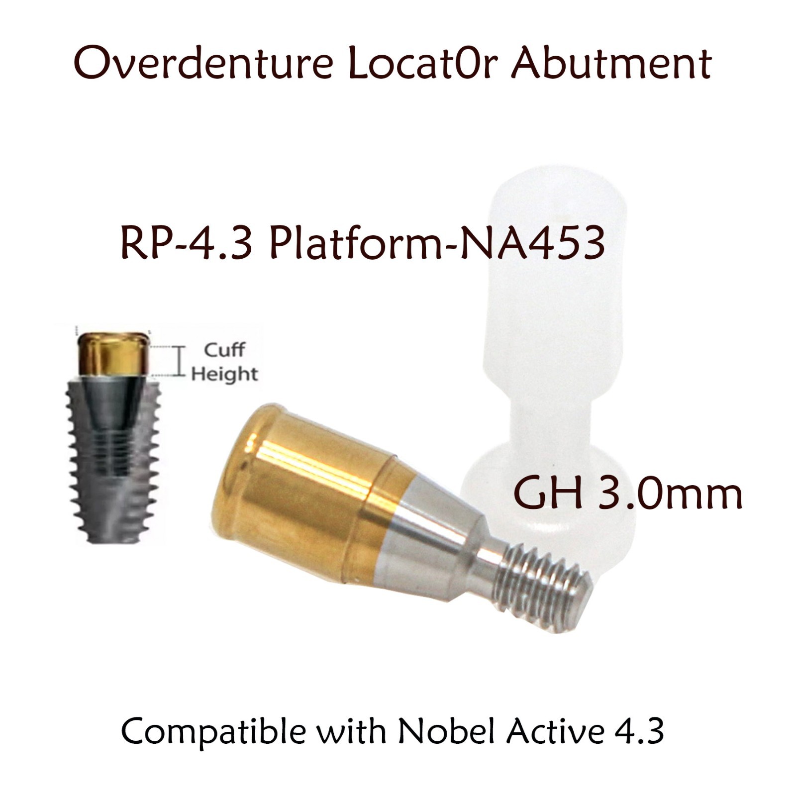 US Attachment Locator Abutment For Nobel Active NP/RP 1-5mm & Male Cap Inserts