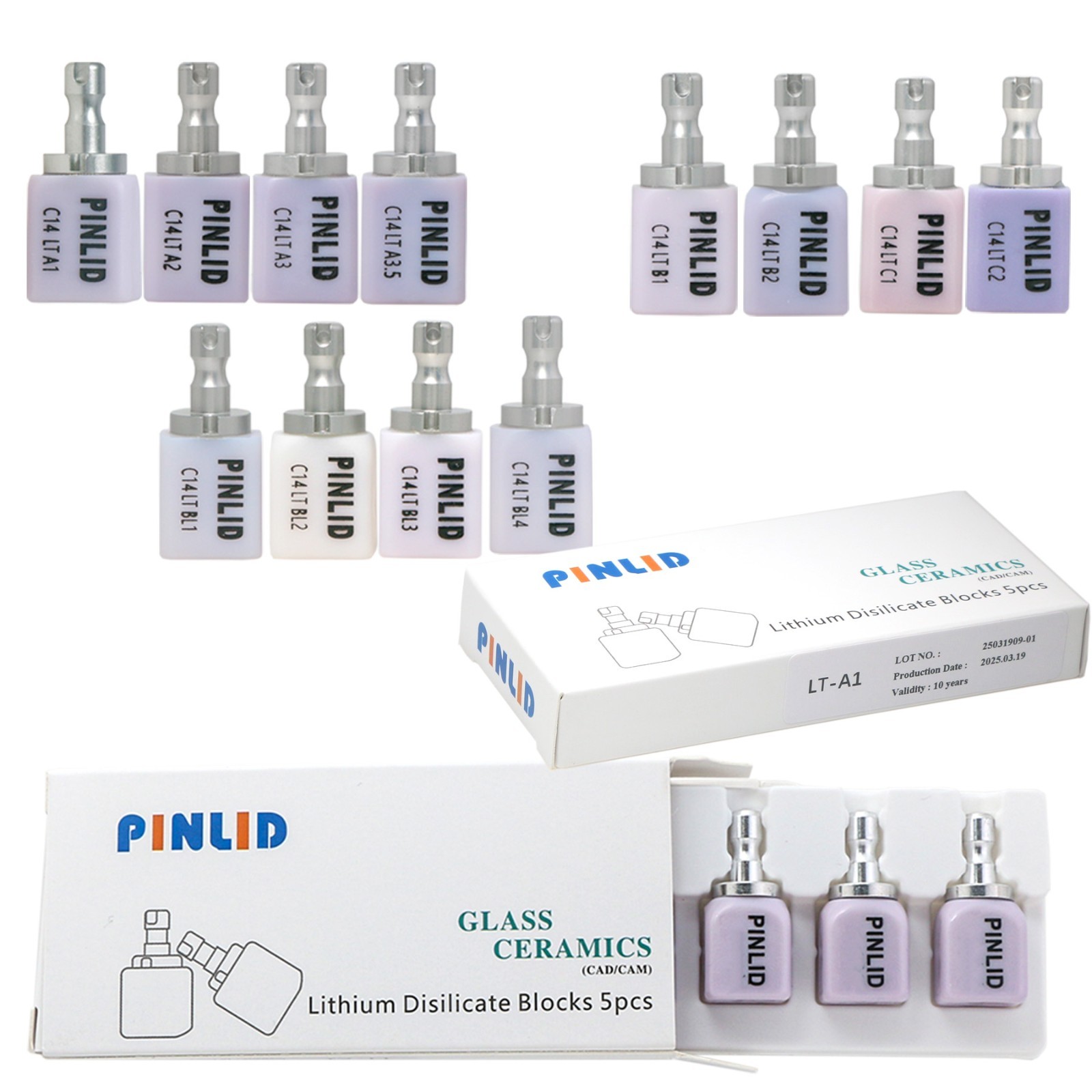C14 Glass Ceramic Blocks HT/LT Lithium Disilicate CAD/CAM Cerec Blocks 5Pcs/Box