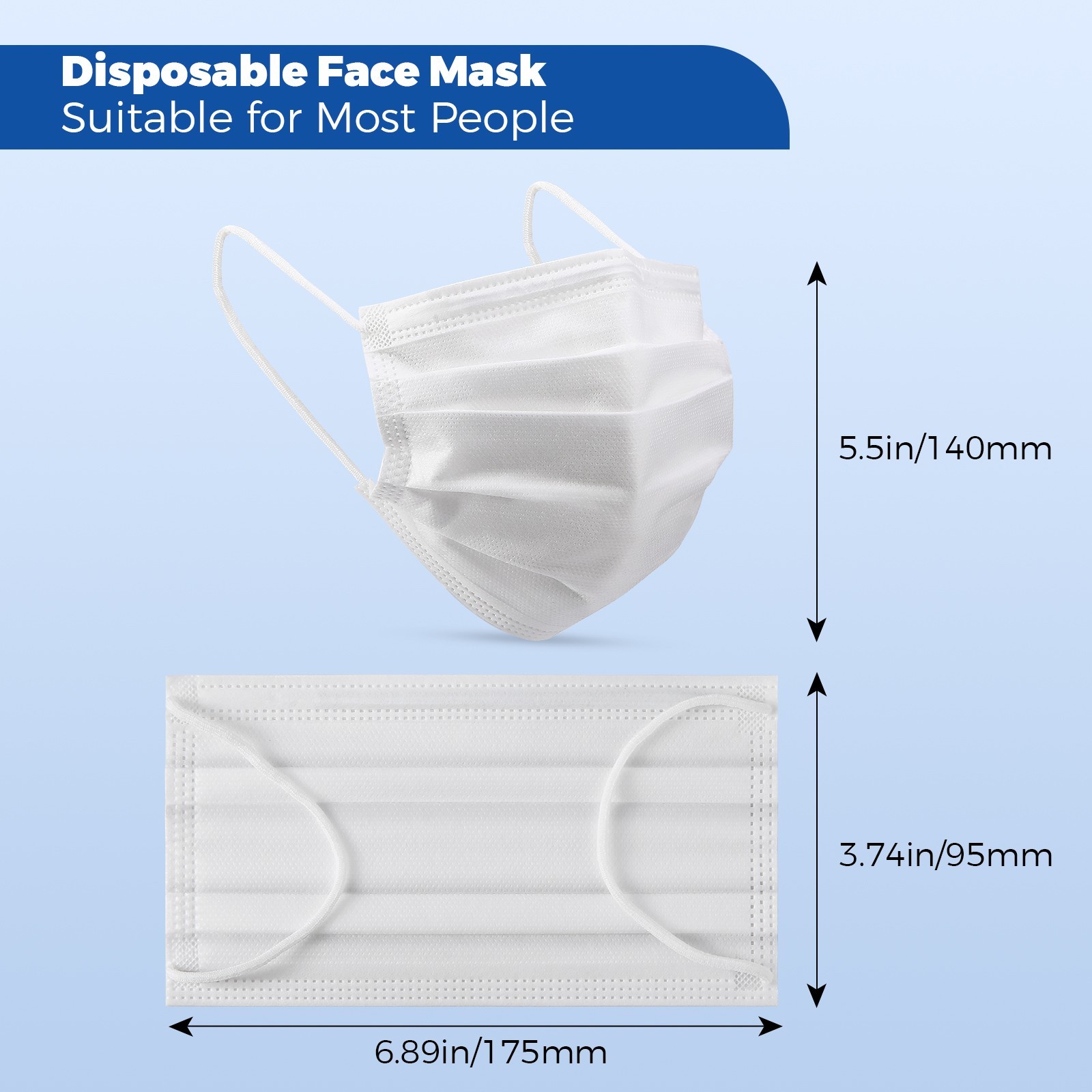 JMU Disposable Medical Face Masks, 4-Ply ASTM Level 3 Ear-Loop Face Masks 50pcs