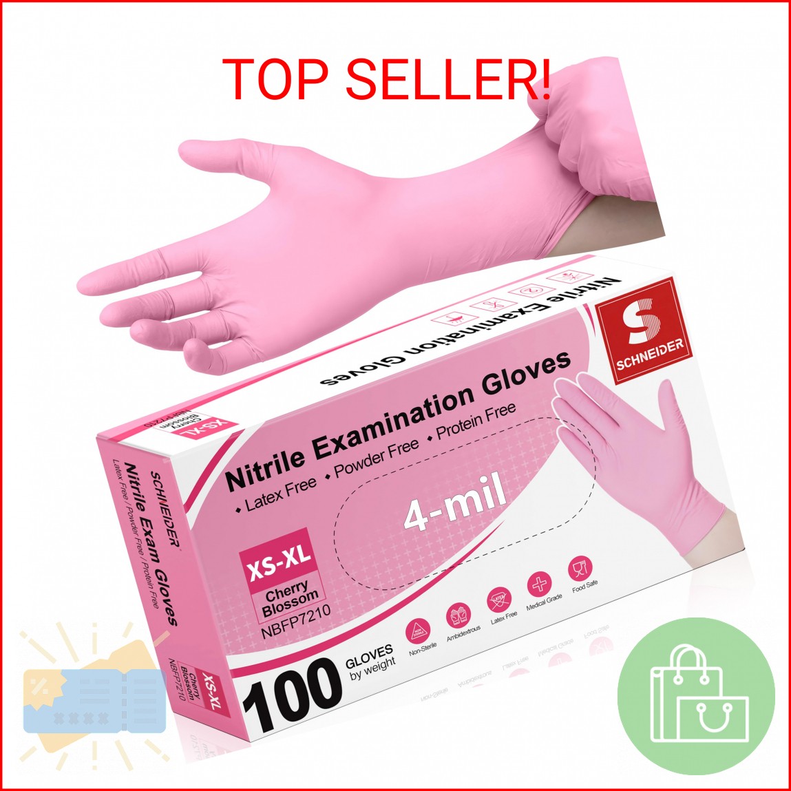Schneider Nitrile Exam Gloves, 4-mil Medical Gloves Disposable Latex Free, Powde