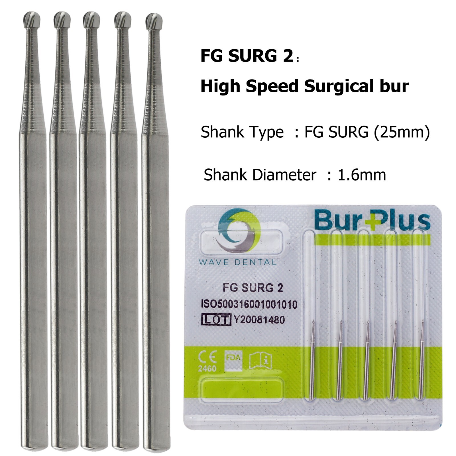 Wave Dental Round Surgical Bur 2 4 6 8 1/4 Long SL FGOS Carbide 25mm High Speed