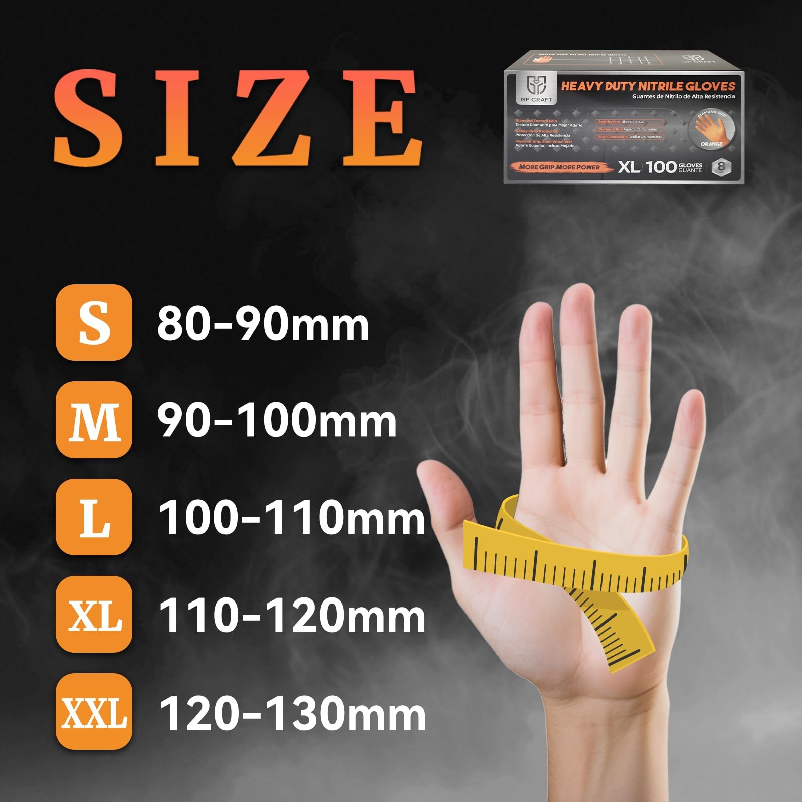 GP CRAFT Heavy Duty Orange Diamond Grip 8mil Nitrile Gloves – Industrial Grad…