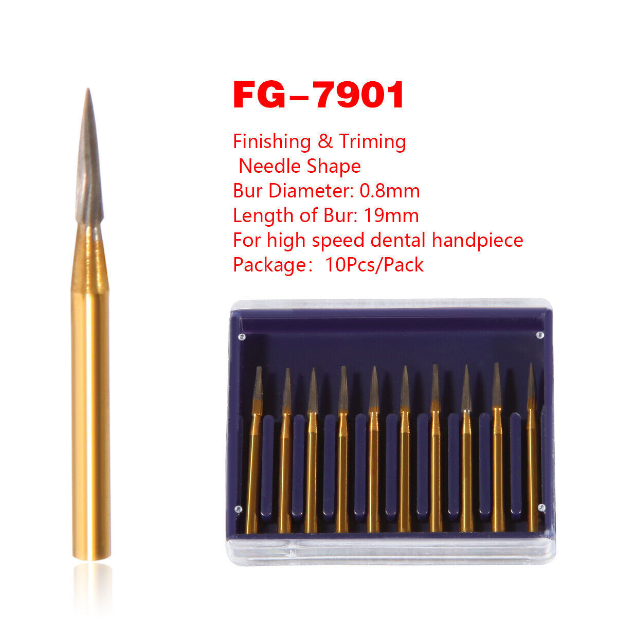 10 Pcs Dental Tungsten Carbide Trimming & Finishing Burs Drill Smooth FG 7901
