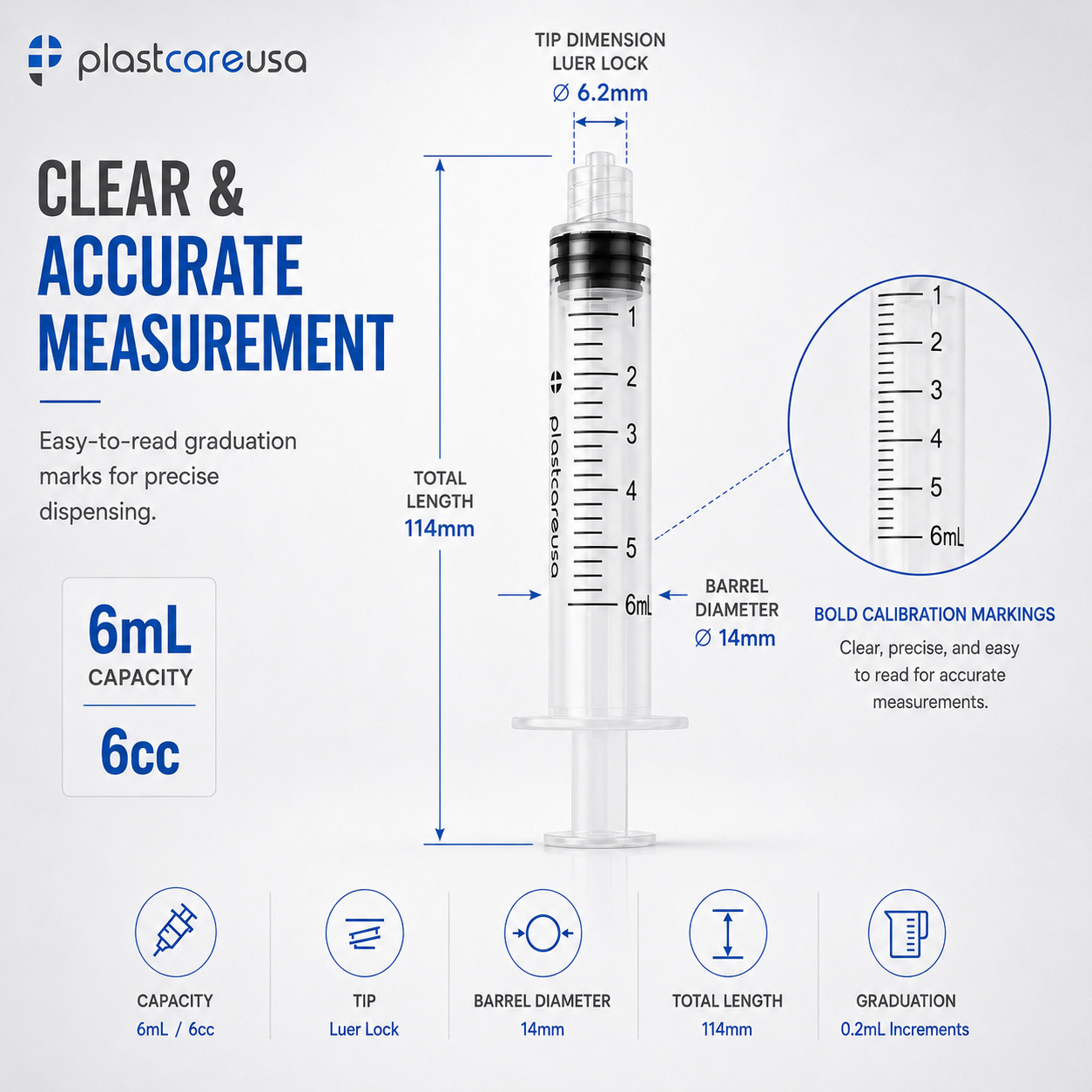 100 6ml 6cc Luer Lock Disposable Syringes (Non-Sterile) for Saline Oral Medicine