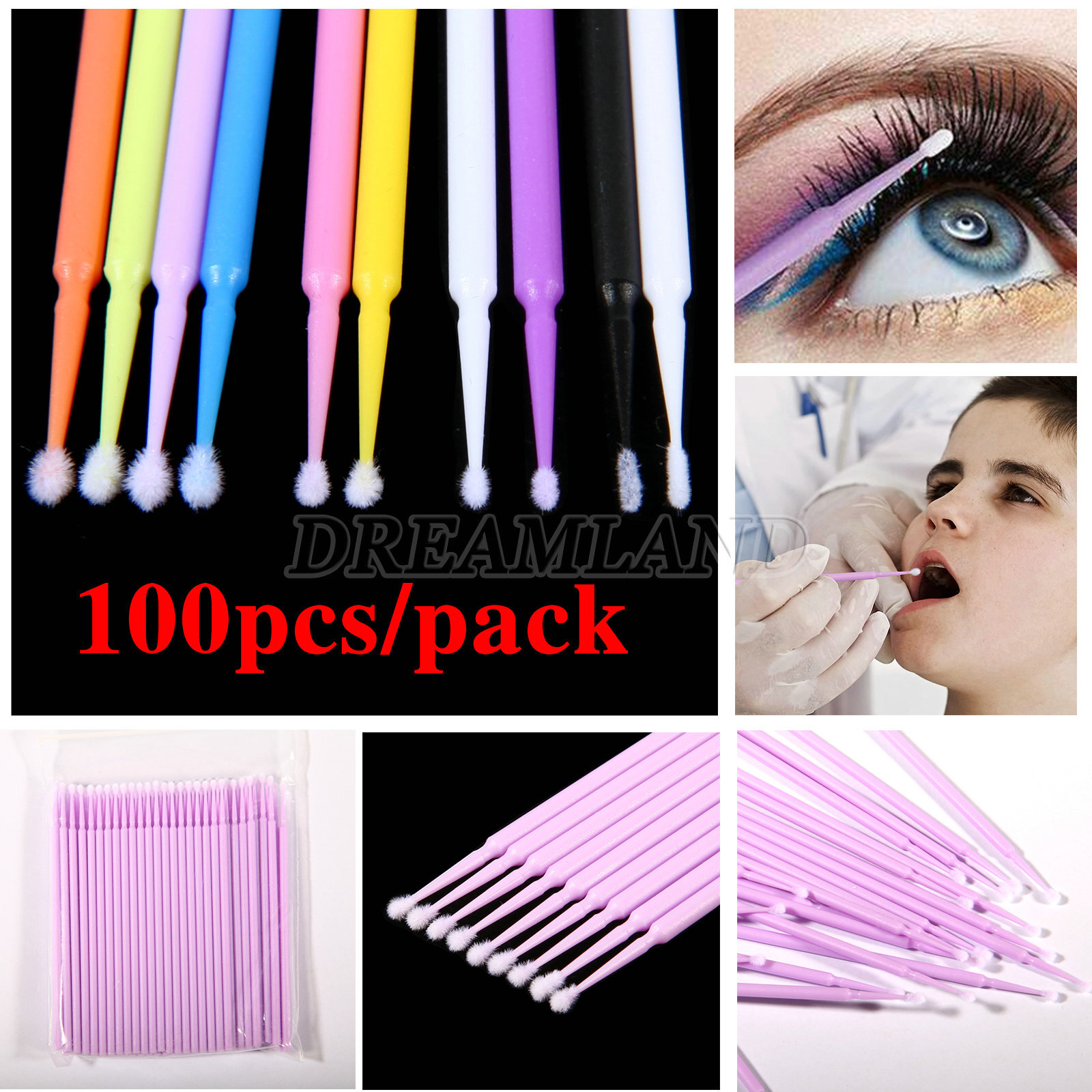 100Pcs Sale Swabs Disposable Mini Applicator Brush Stick Eyelash Extension Eye