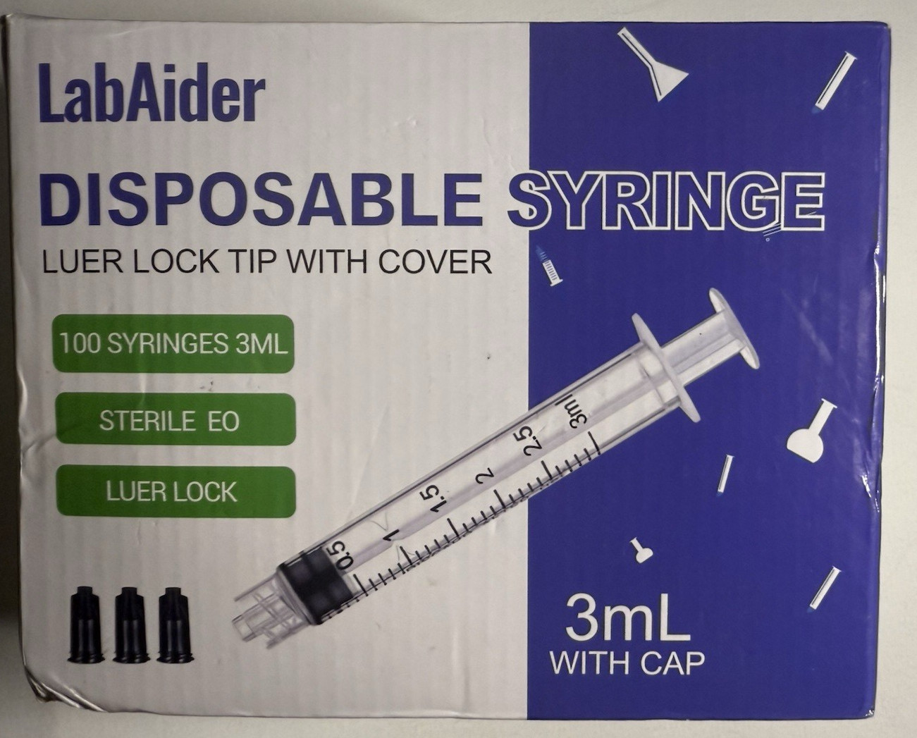 100pk Labaider 3ml Sterile Disposable Syringes With Cap Luer Lock Tip With Cover