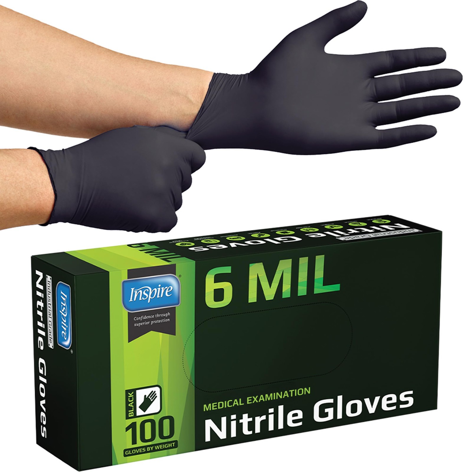 Inspire Black Nitrile Gloves HEAVY DUTY 6 Mil Nitrile Chemical Resistant Medical