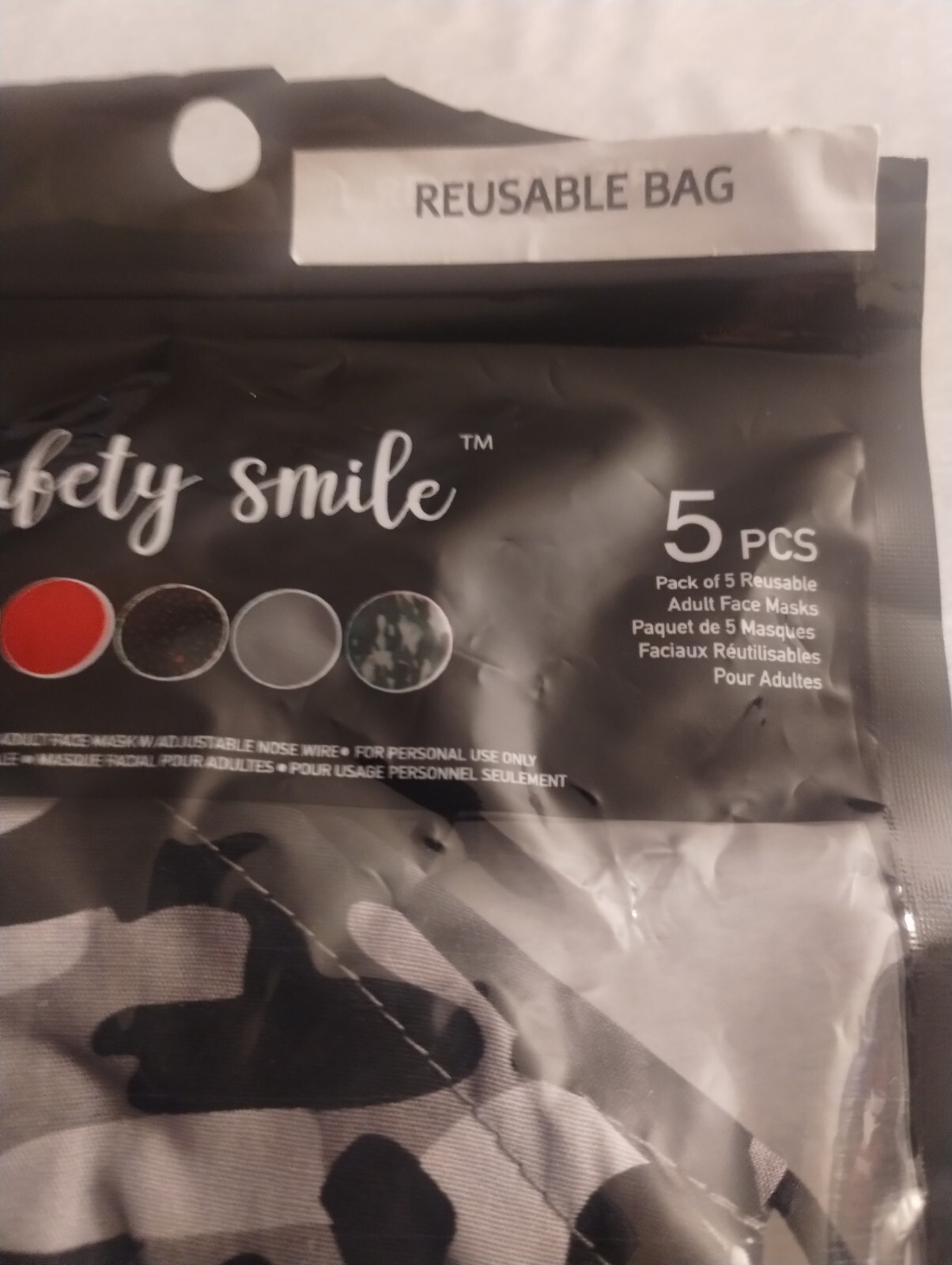 Safety Smile Reusable Face Masks qty#3 Non Medical Grade RED, BLACK & GREY CAMO