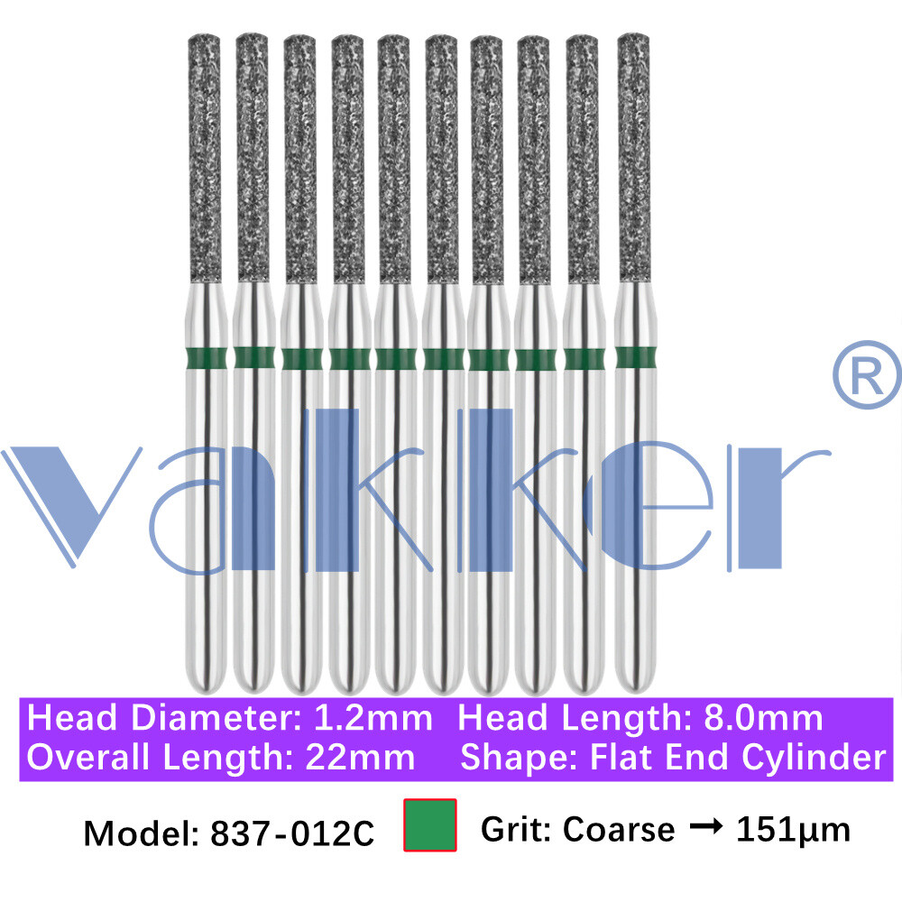 Vakker Dental Flat End Cylinder FG Diamond Bur 837-012C Coarse Grit 10/pk