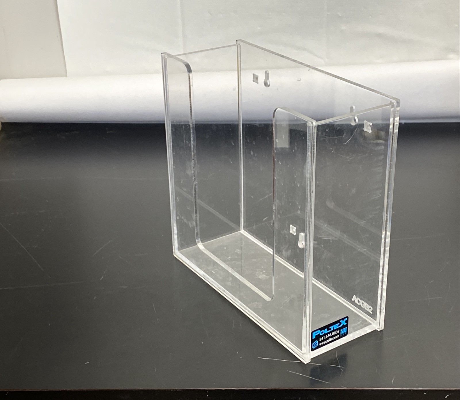 Used POLTEX Acrylic Glove Box Holder Organizer Rack Wall Mount Top Load ACGB2-W