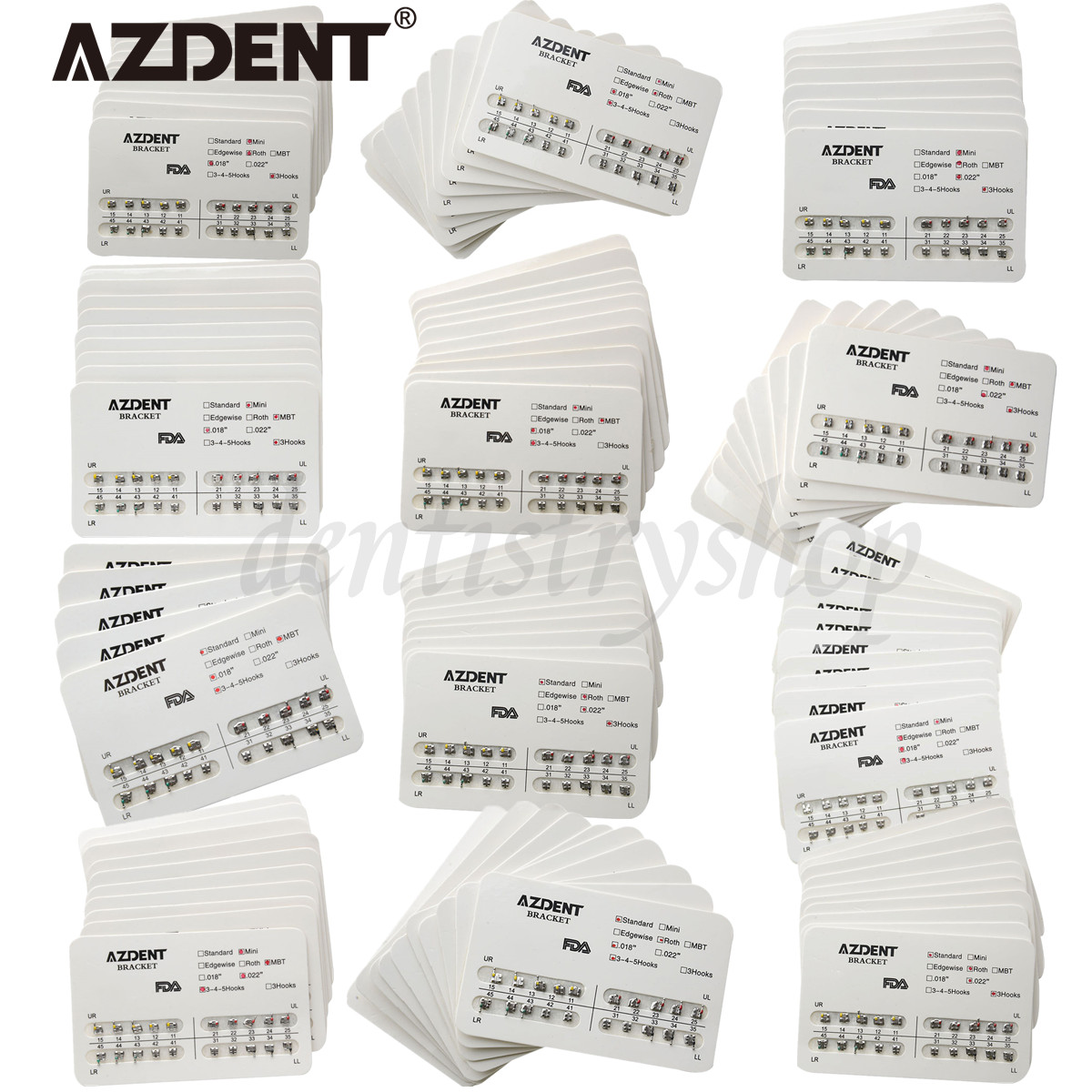 20pcs/bag Dental Ortho Brackets Standard/Mini MBT/Roth 018/022 Hook 3/345 AZDENT